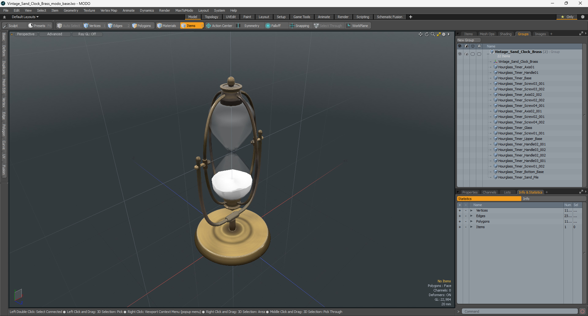 Vintage Sand Clock Brass 3D model