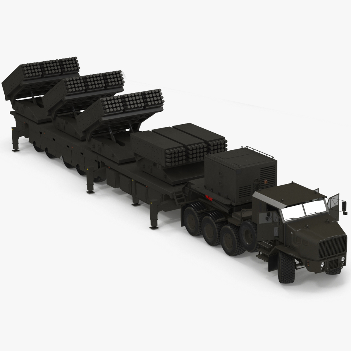 3D model Jobaria Rocket Launch System with Oshkosh Transporter Green Rigged for Maya