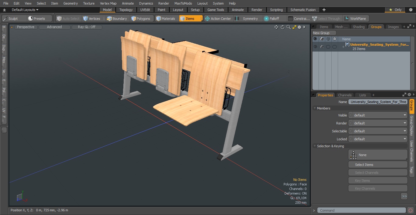 University Seating System For Three Places 3D