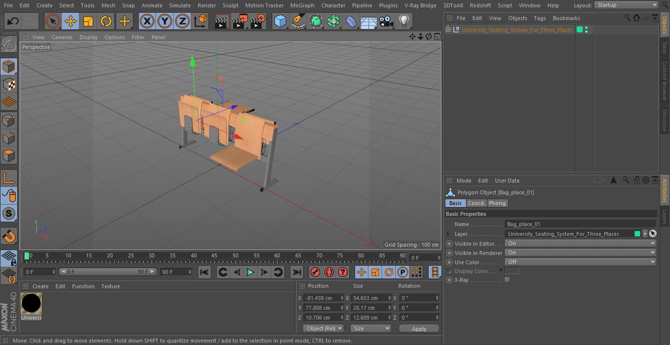 University Seating System For Three Places 3D