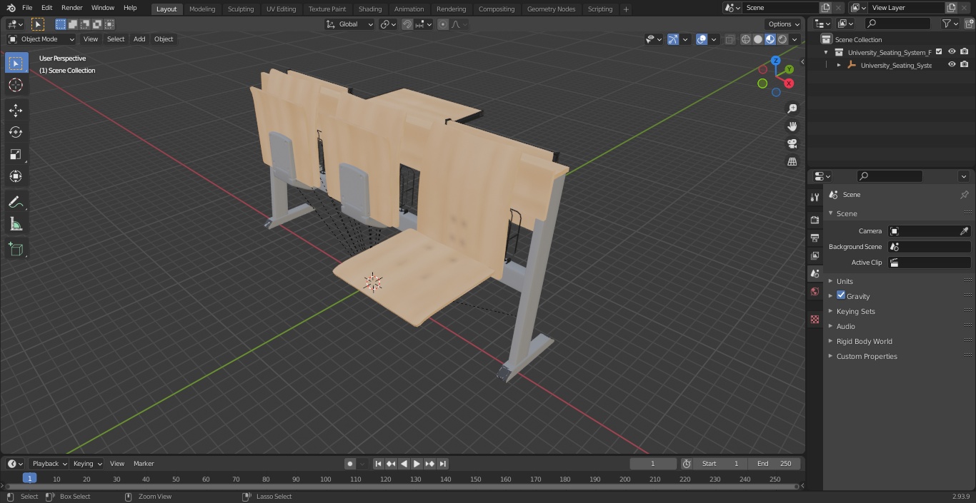 University Seating System For Three Places 3D