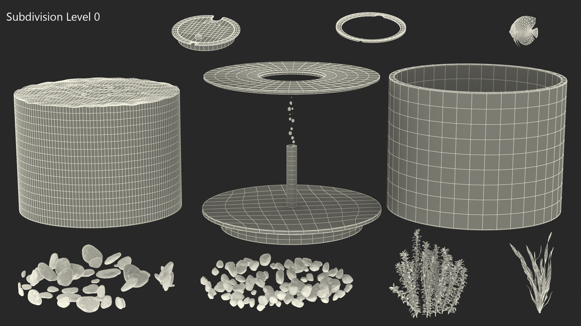 Black Cylinder Fish Tank 3D model
