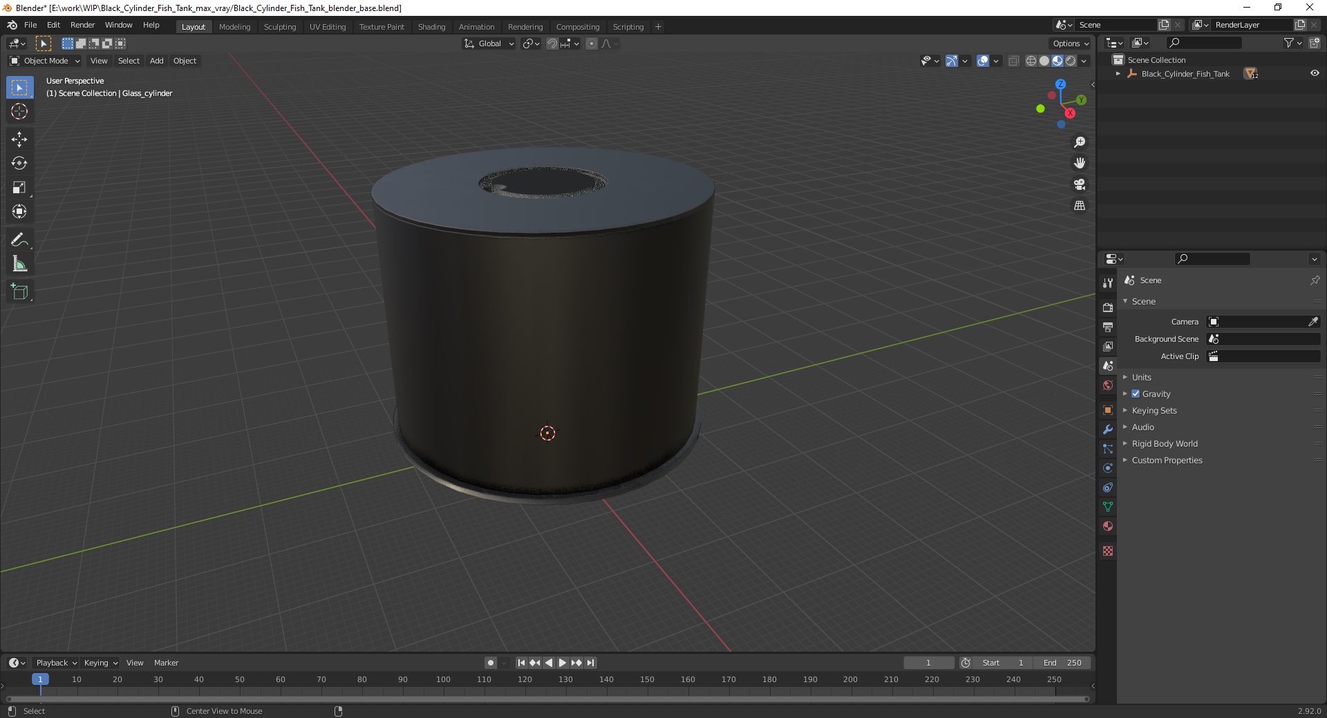 Black Cylinder Fish Tank 3D model