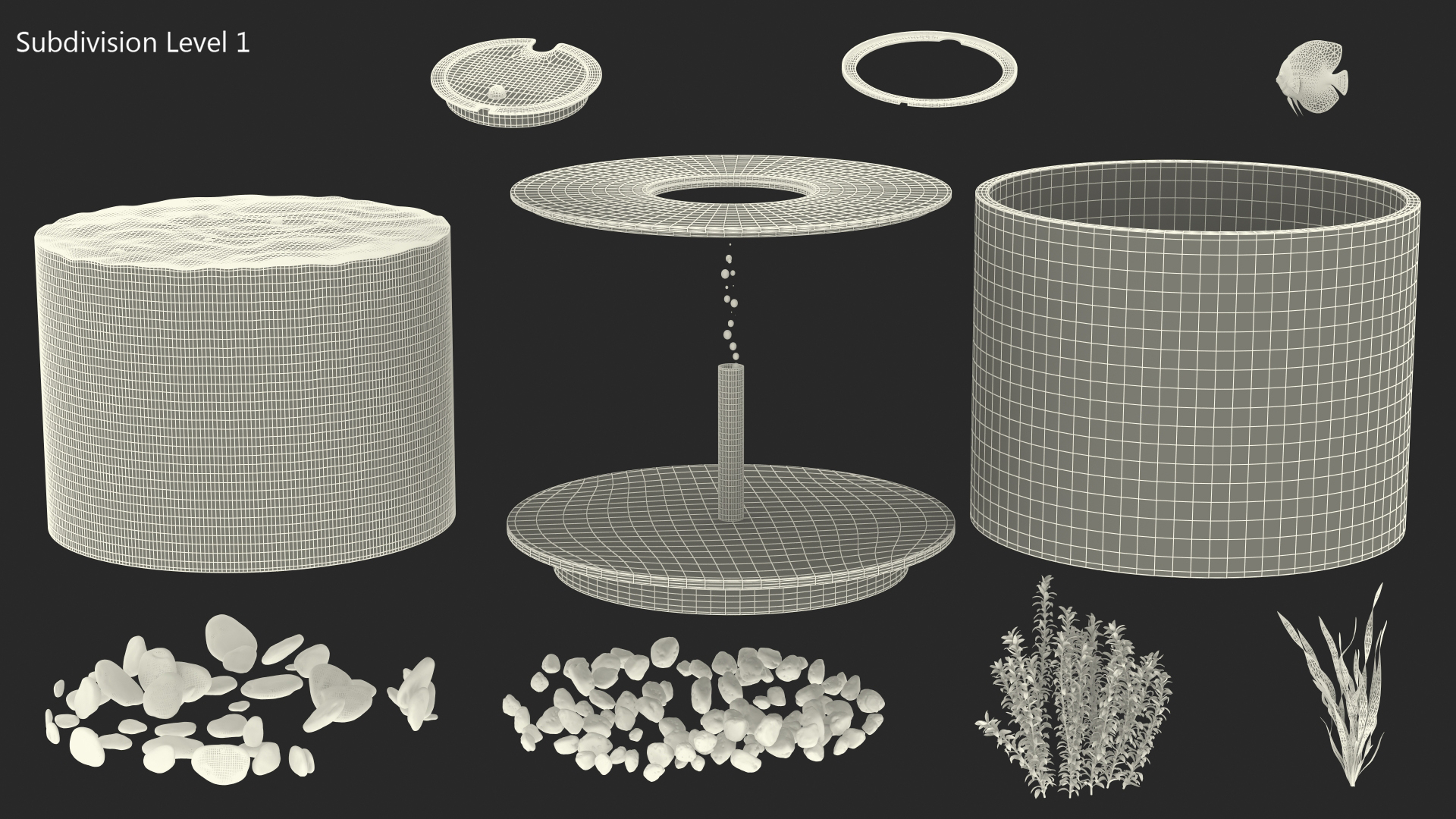 Black Cylinder Fish Tank 3D model