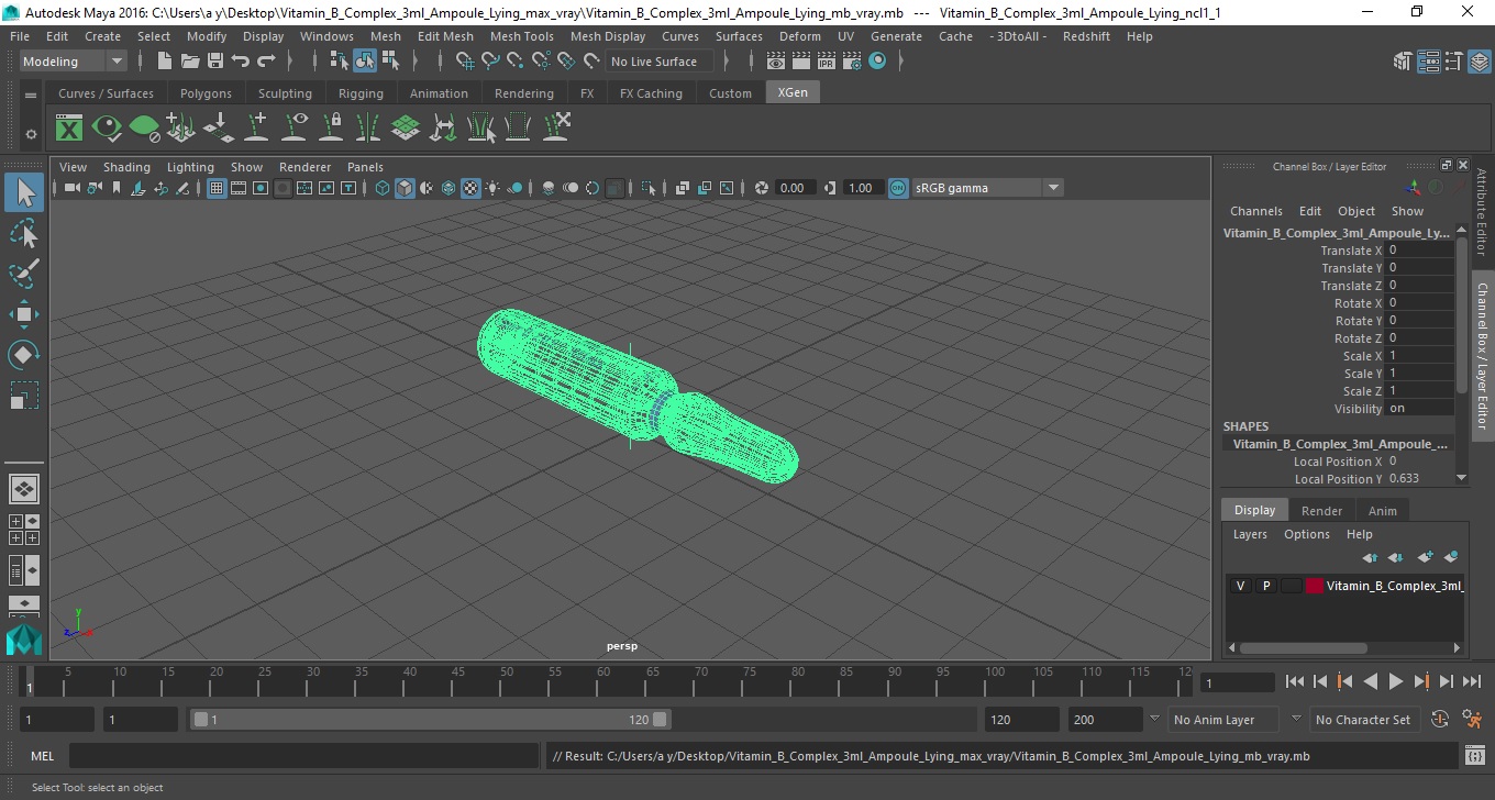 3D model Vitamin B Complex 3ml Ampoule Lying
