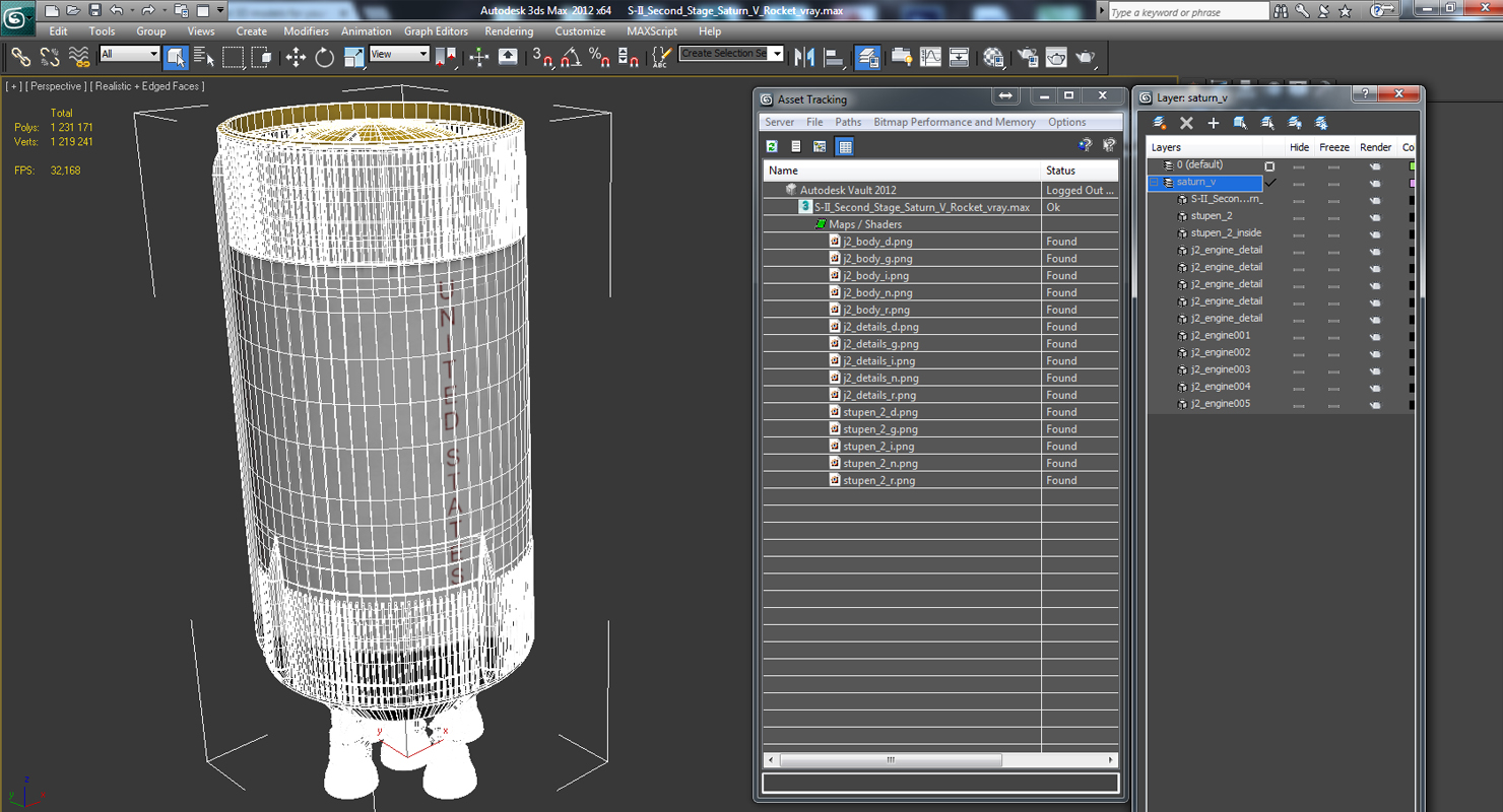 3D S-II Second Stage Saturn V Rocket model