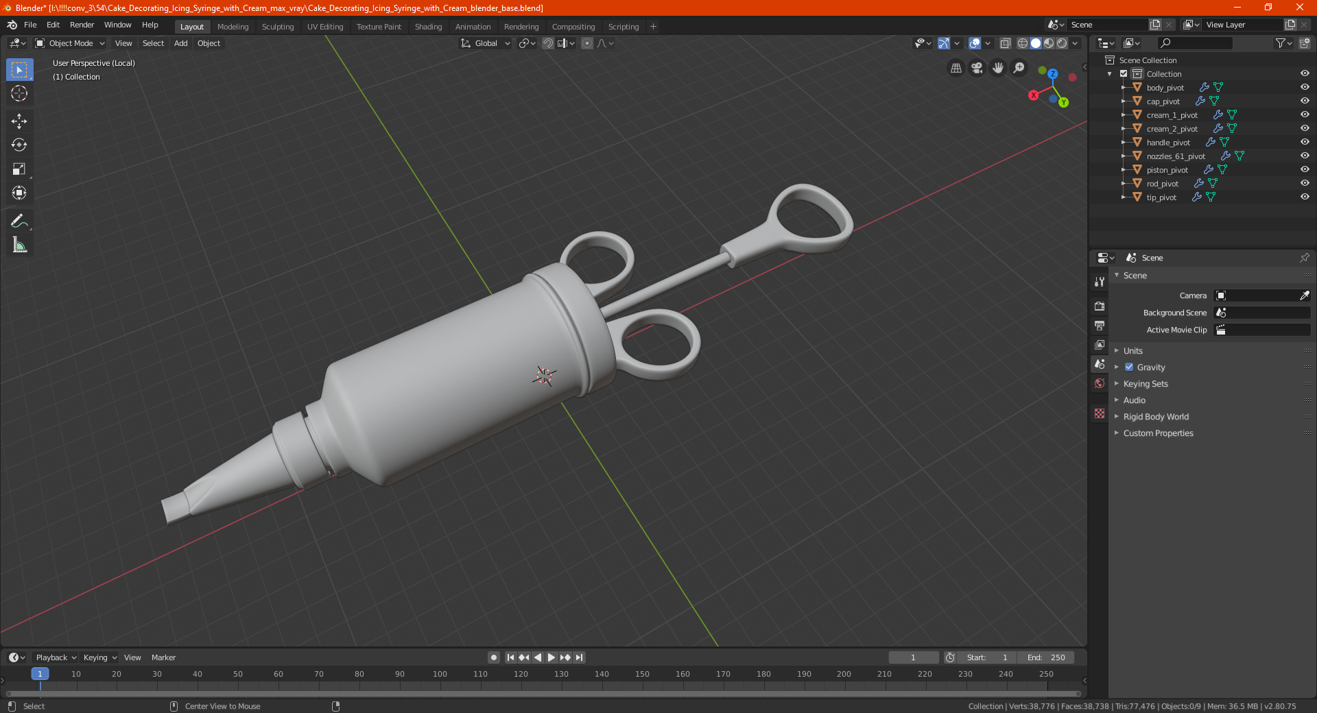 3D model Cake Decorating Icing Syringe with Cream