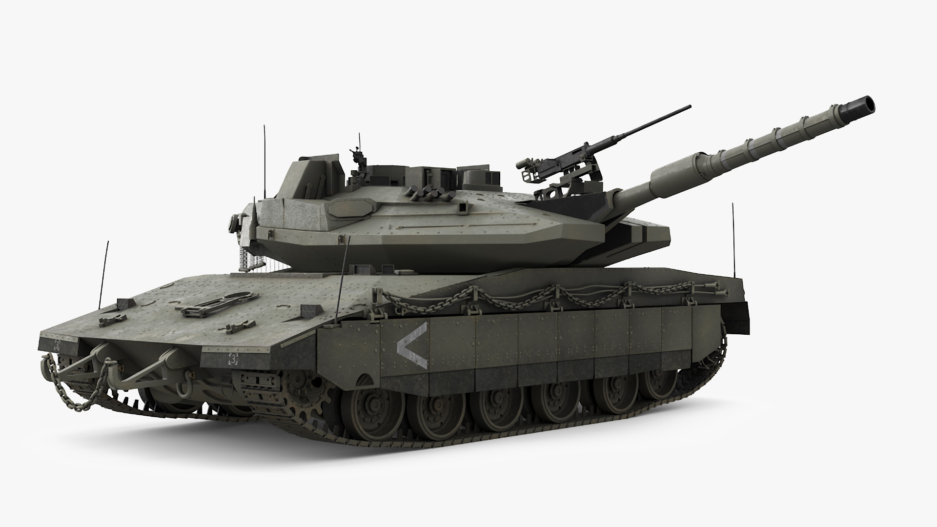 3D model Dirty Israeli Tank Merkava 5 Olive Rigged for Maya