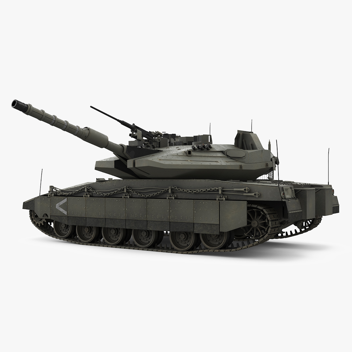 3D model Dirty Israeli Tank Merkava 5 Olive Rigged for Maya