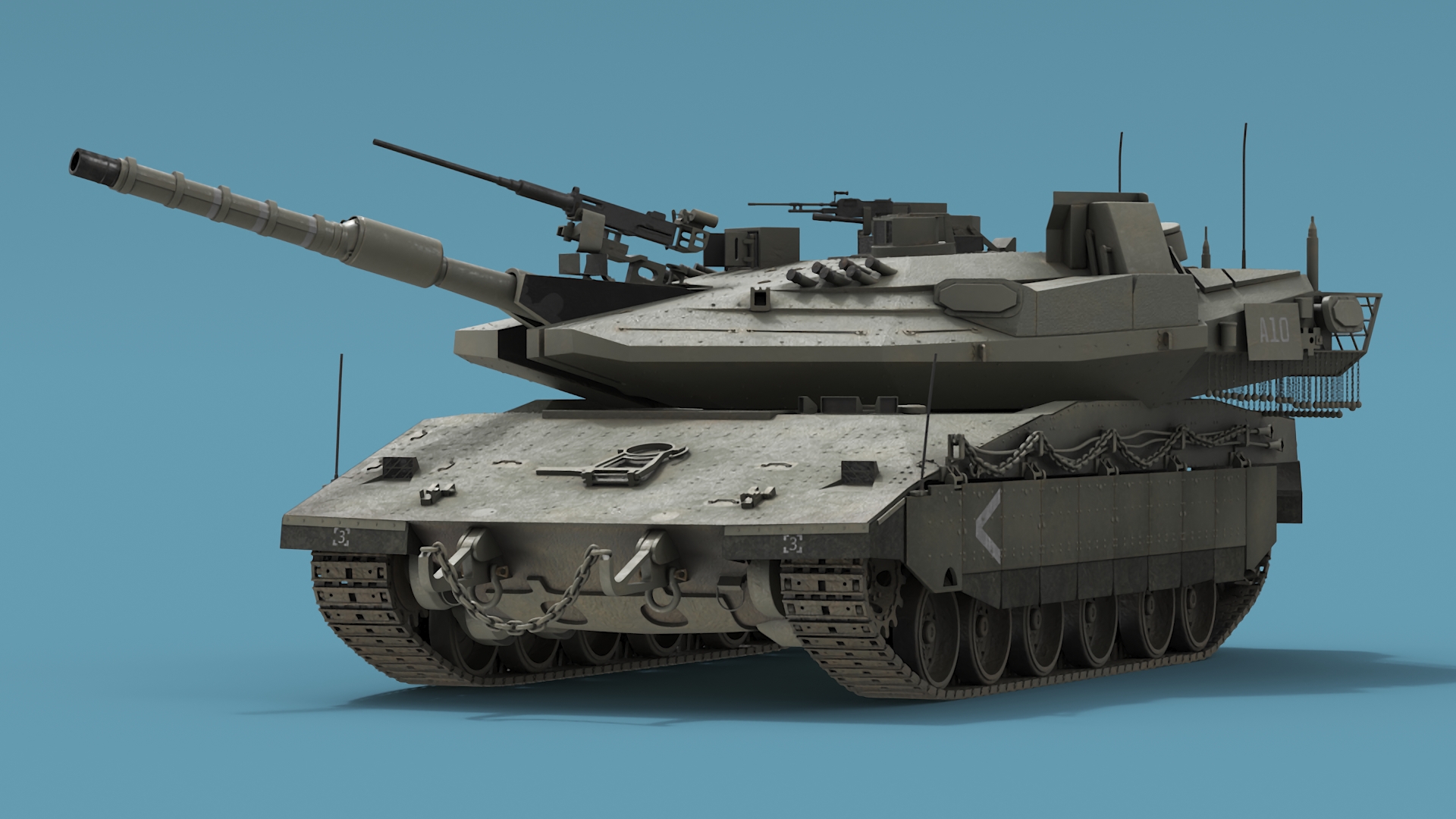 3D model Dirty Israeli Tank Merkava 5 Olive Rigged for Maya