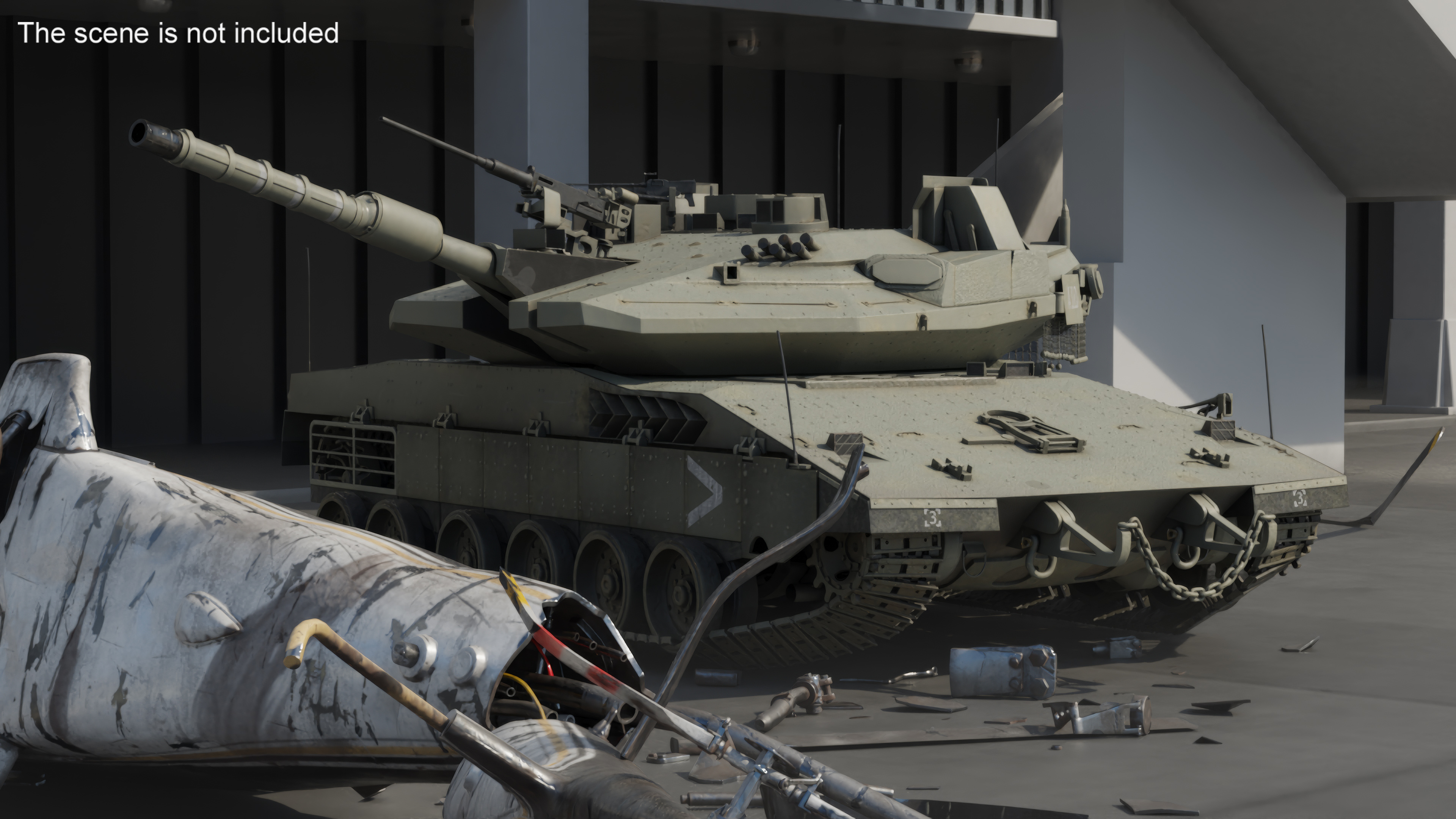 3D model Dirty Israeli Tank Merkava 5 Olive Rigged for Maya