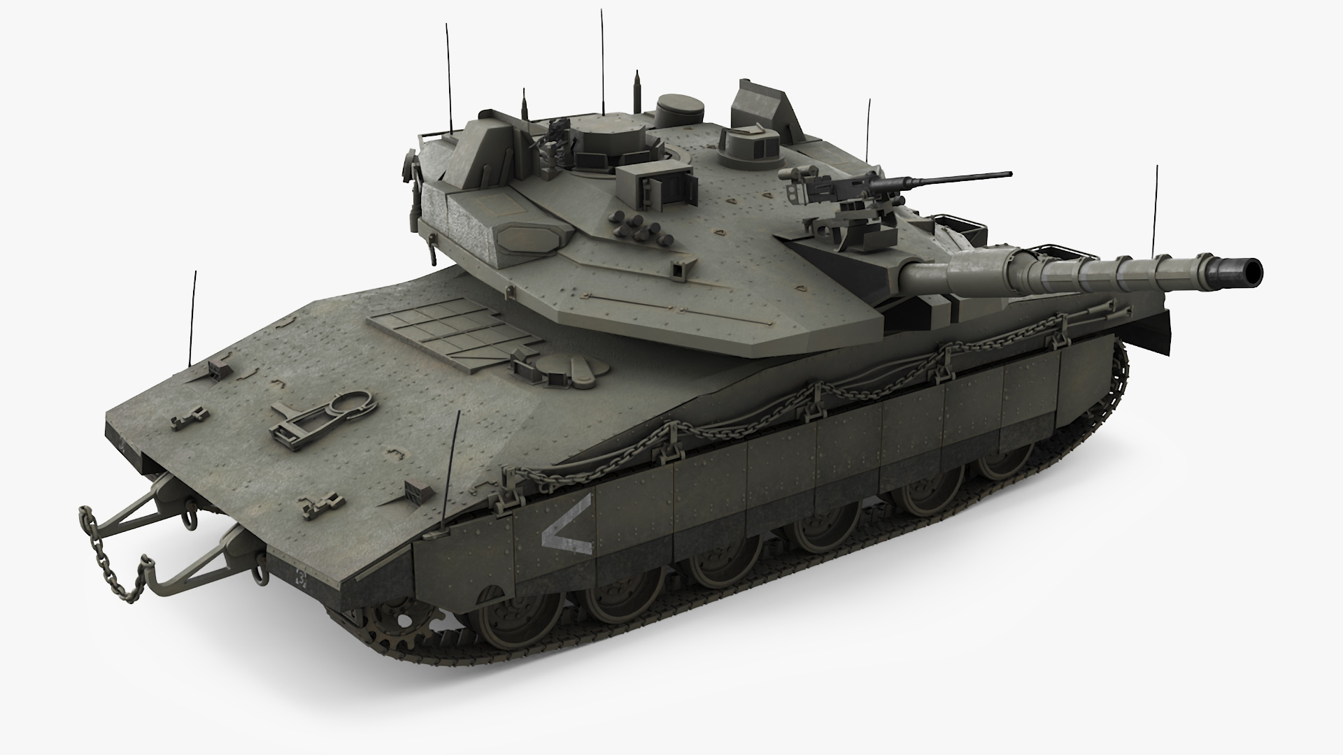 3D model Dirty Israeli Tank Merkava 5 Olive Rigged for Maya