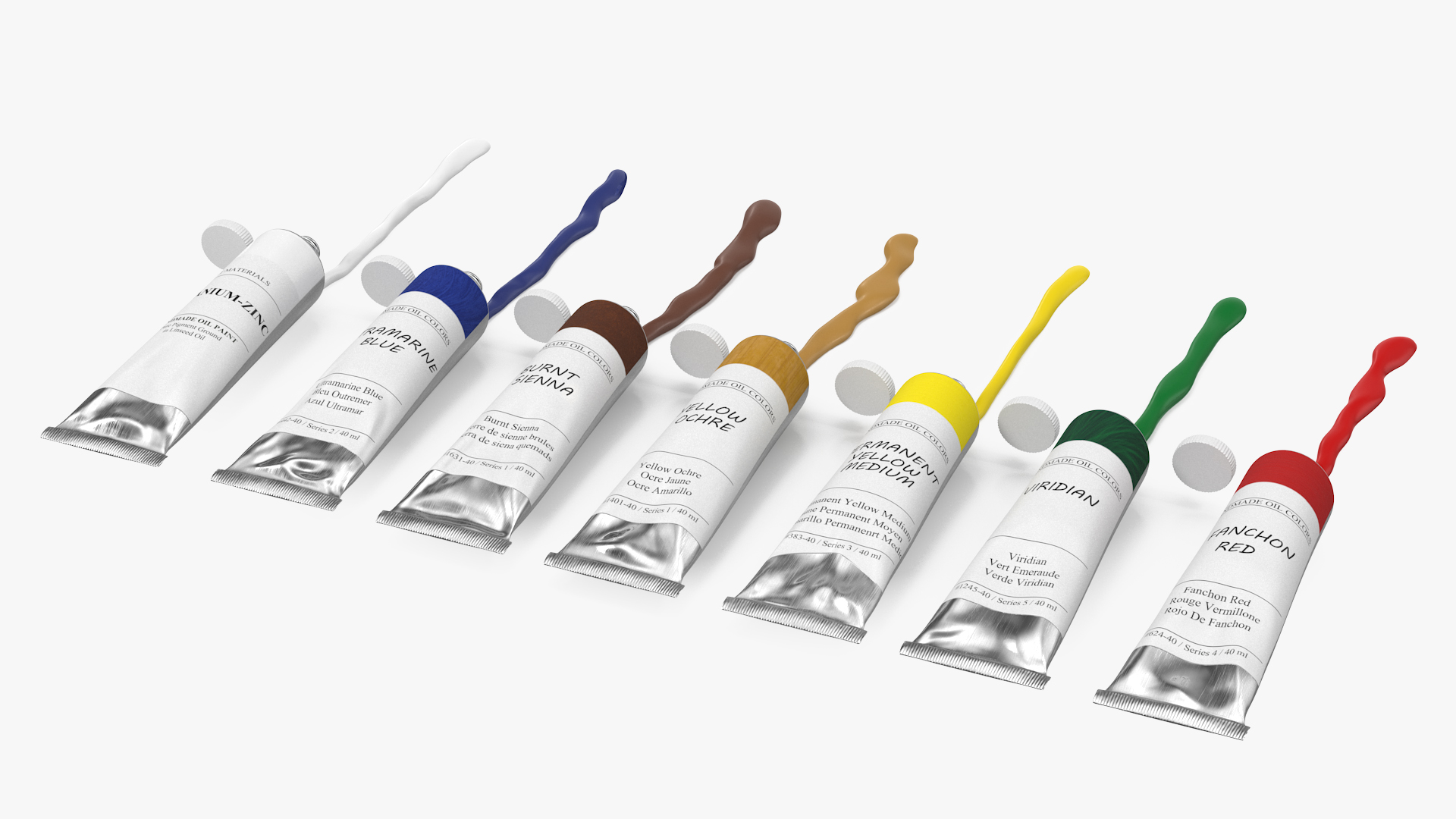 3D Row of Squeezed Oil Paint Tubes