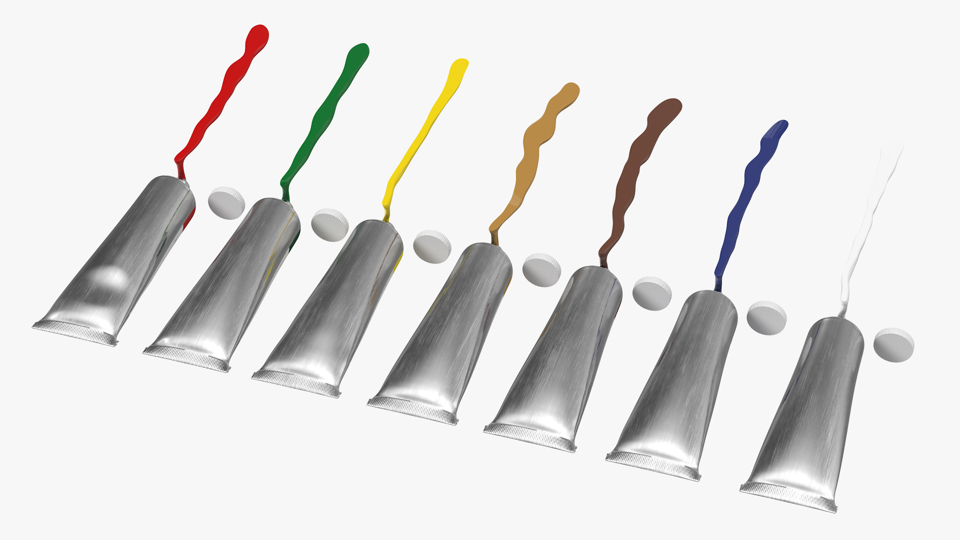3D Row of Squeezed Oil Paint Tubes