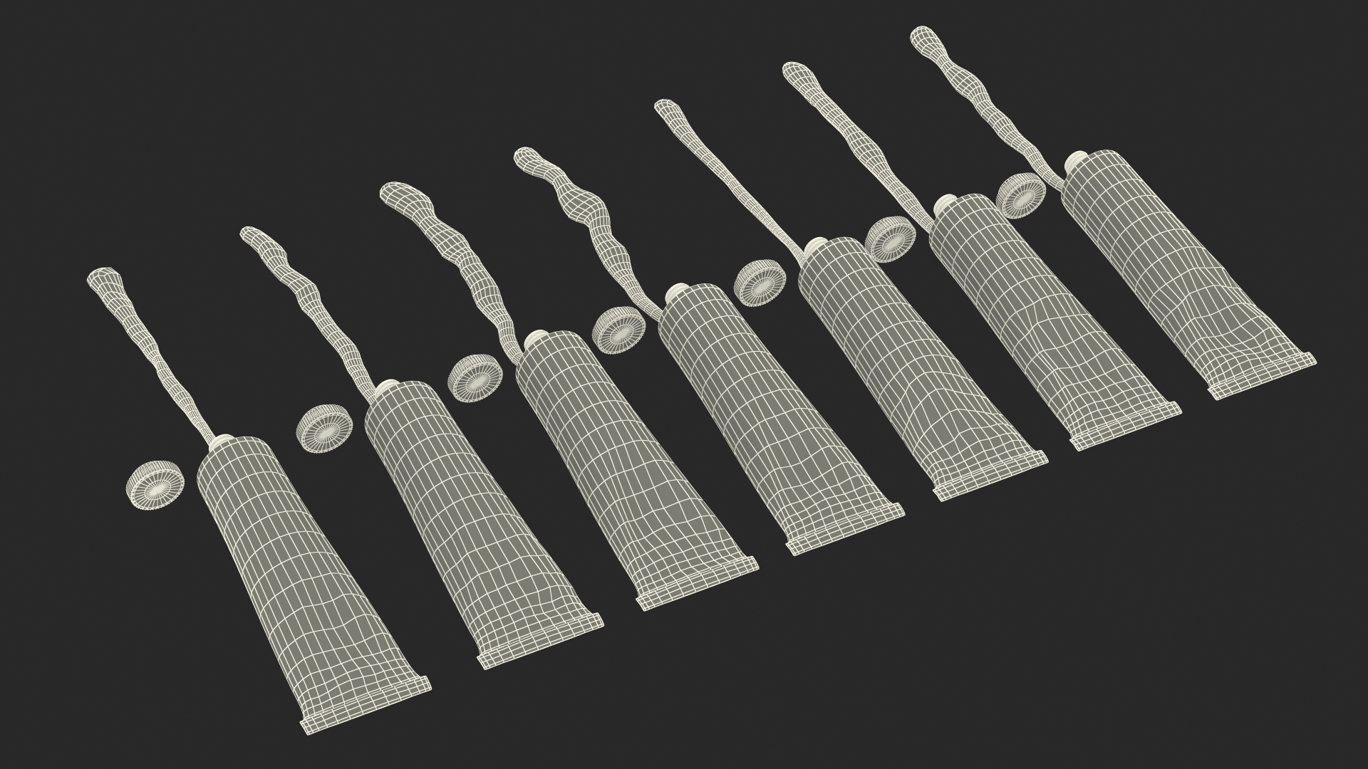 3D Row of Squeezed Oil Paint Tubes