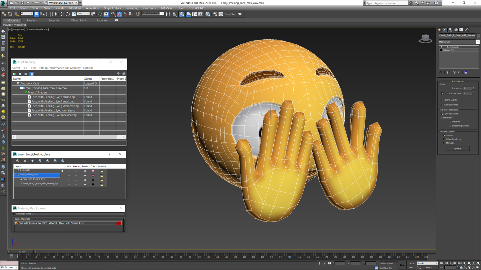 3D Emoji Peeking Face model