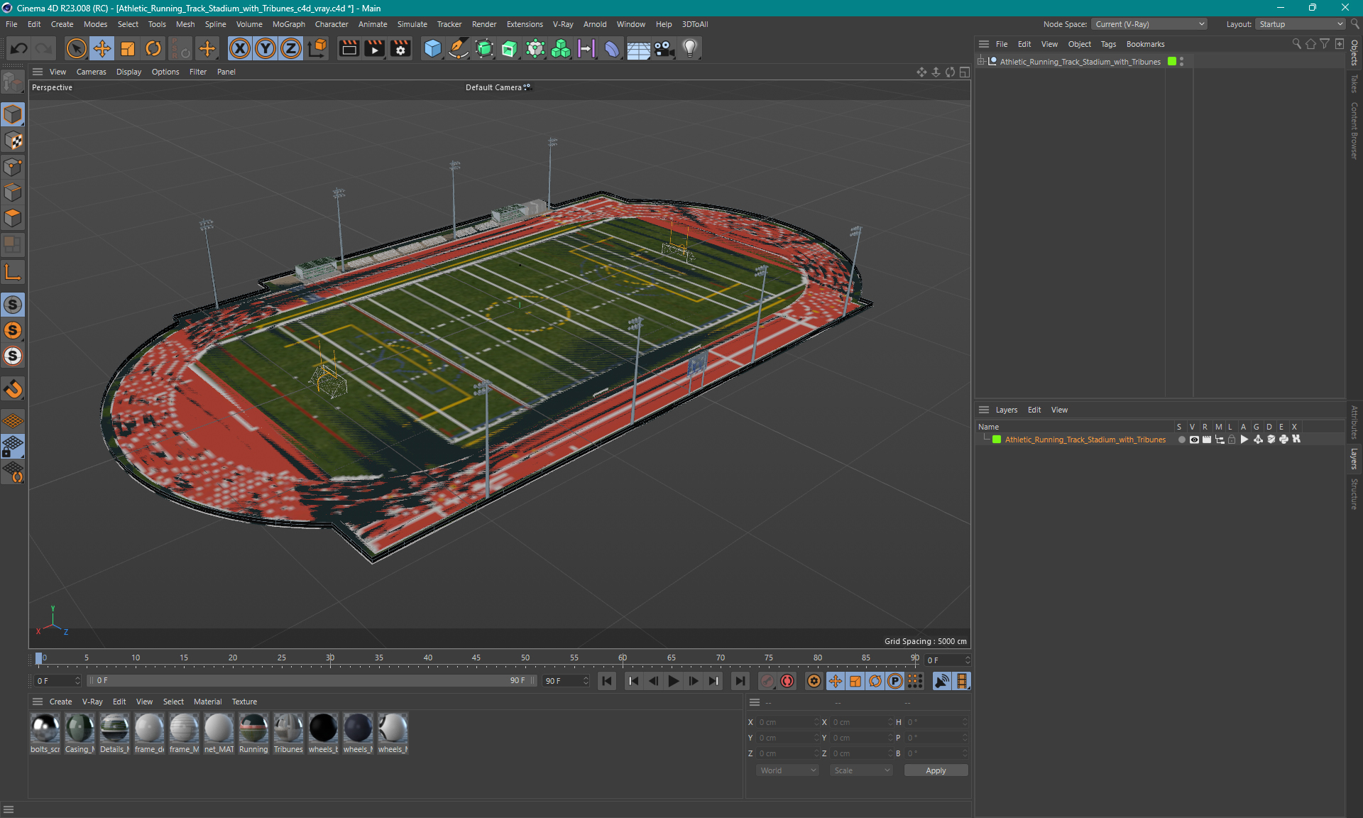 Athletic Running Track Stadium with Tribunes 3D model