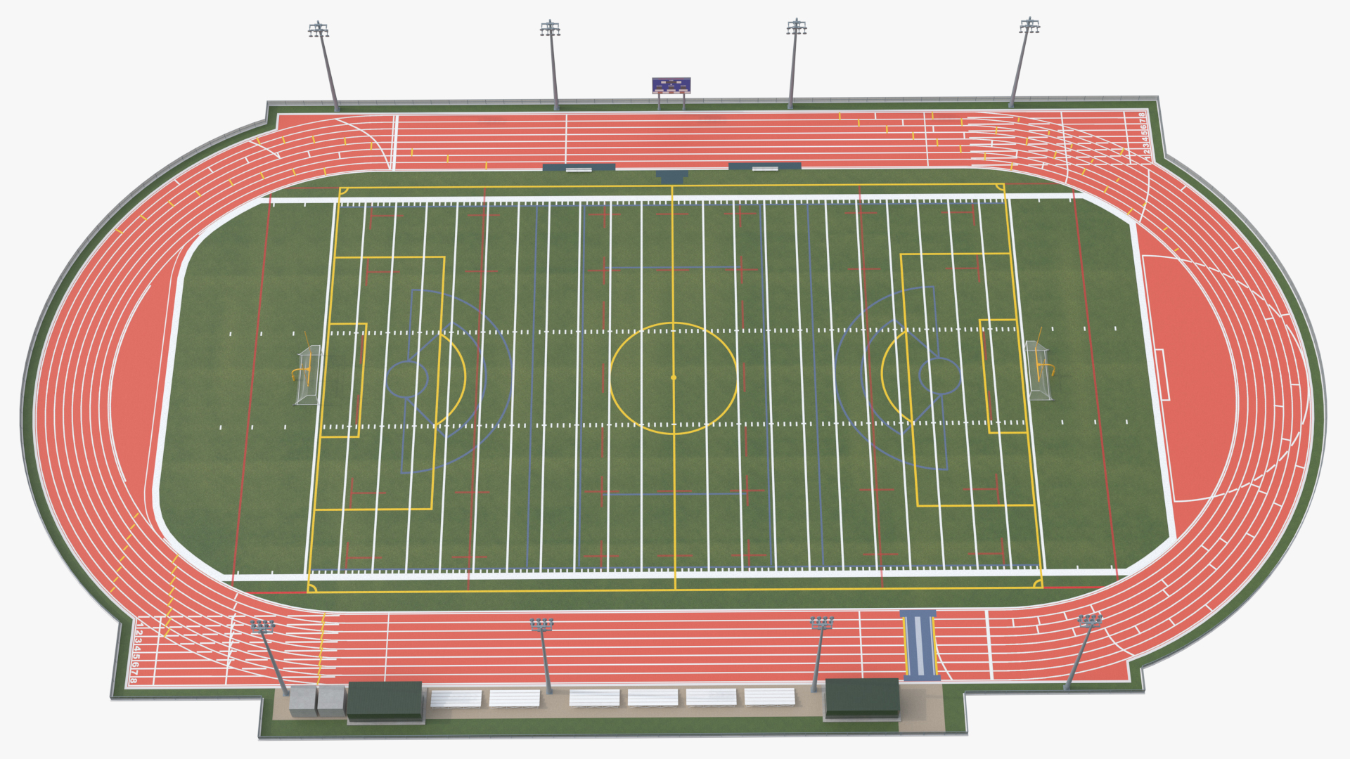 Athletic Running Track Stadium with Tribunes 3D model