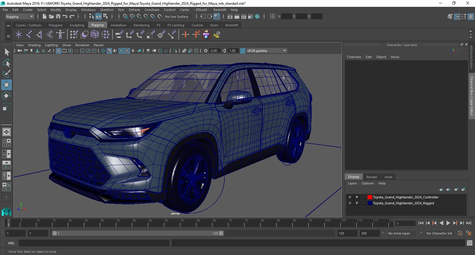 Toyota Grand Highlander 2024 Rigged for Maya 3D model