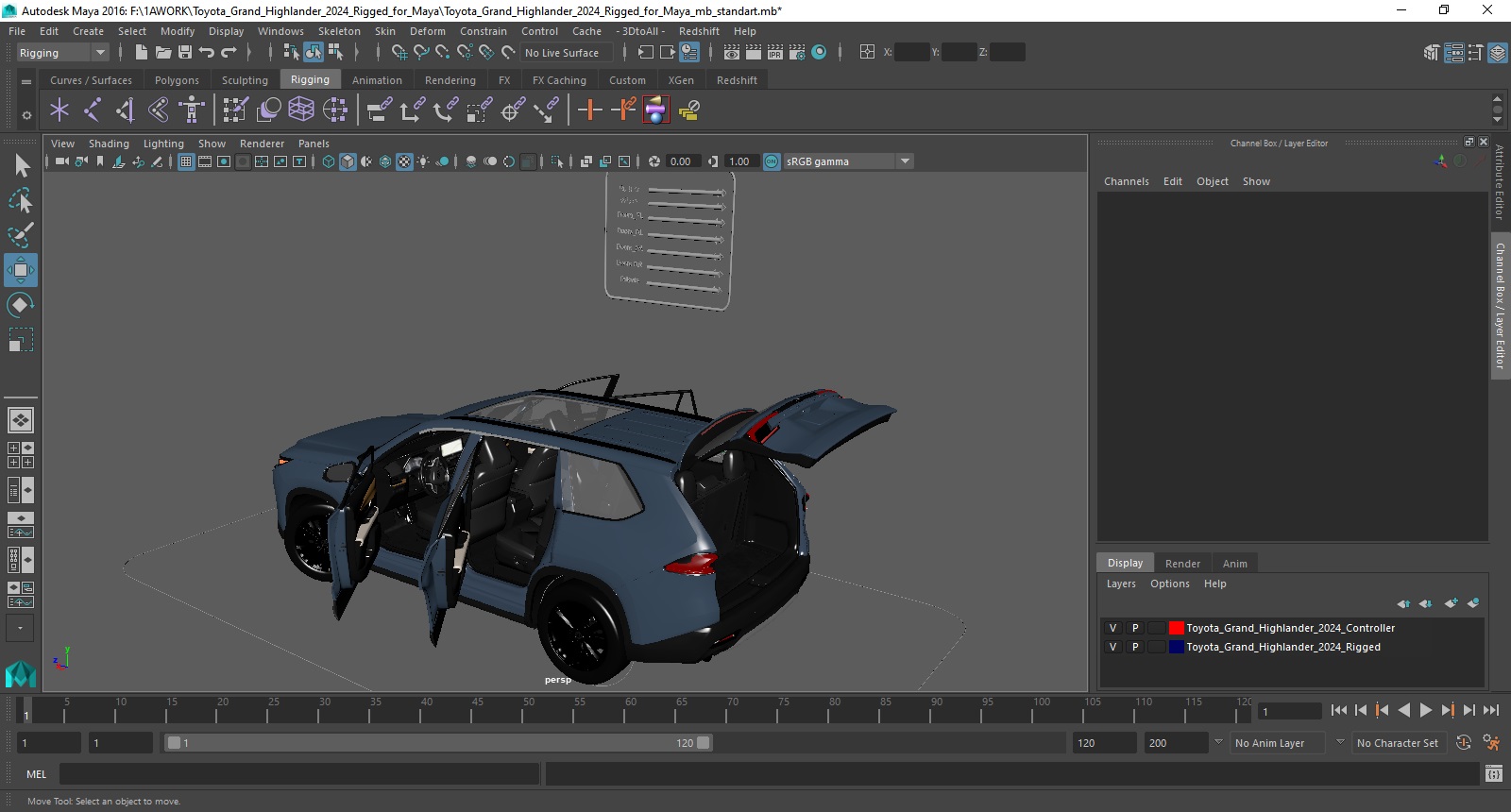 Toyota Grand Highlander 2024 Rigged for Maya 3D model