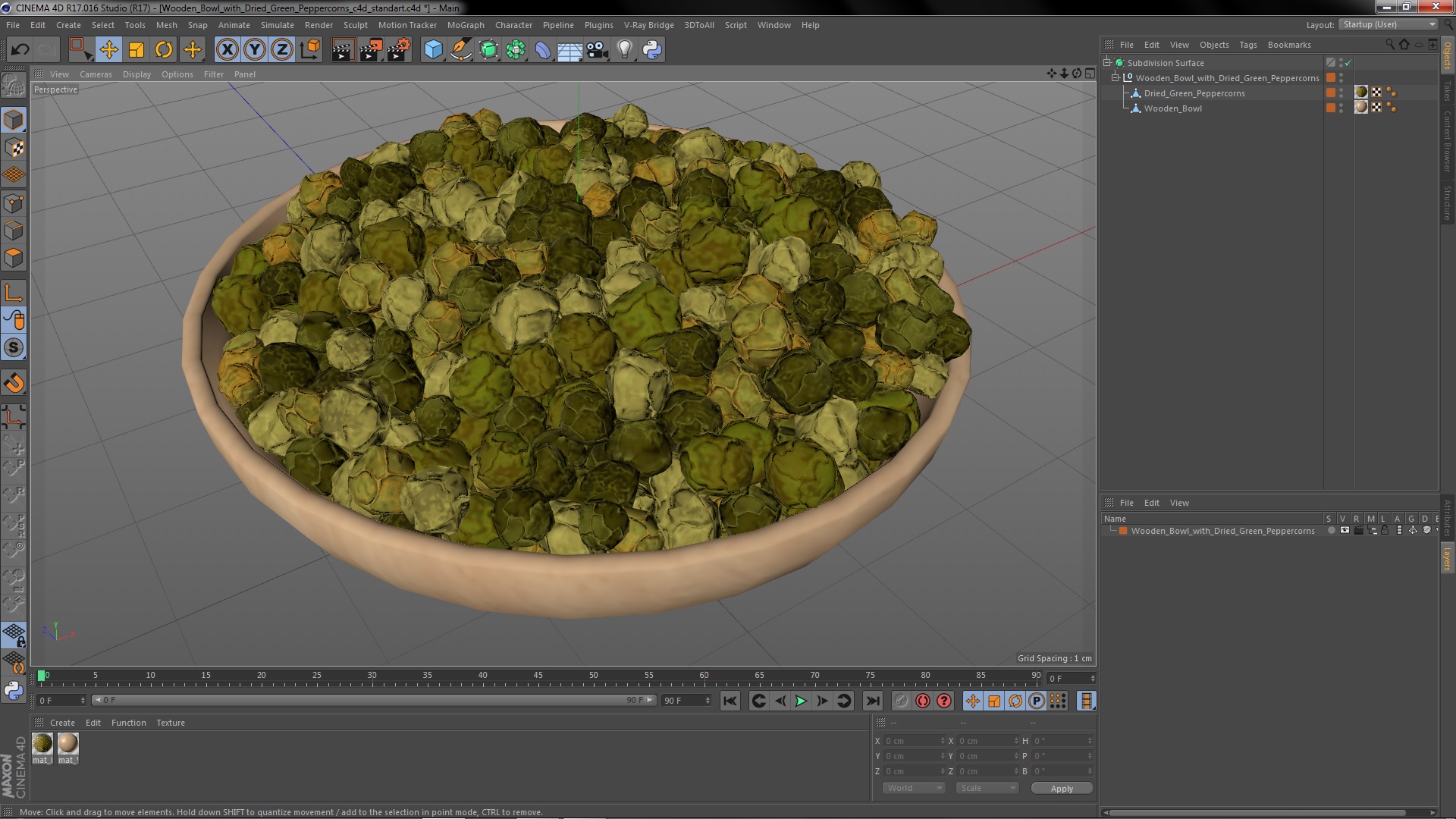 3D model Wooden Bowl with Dried Green Peppercorns