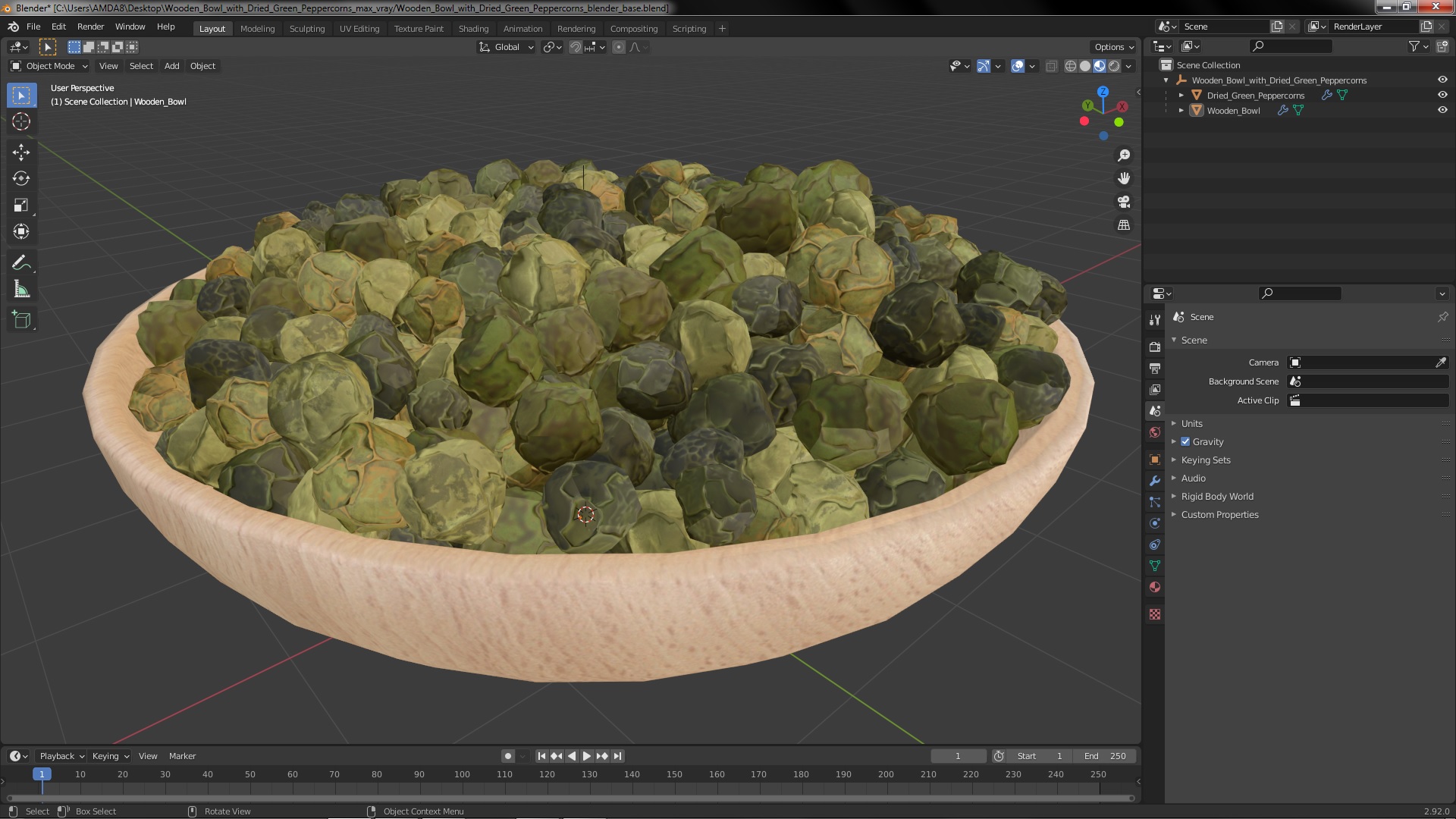3D model Wooden Bowl with Dried Green Peppercorns