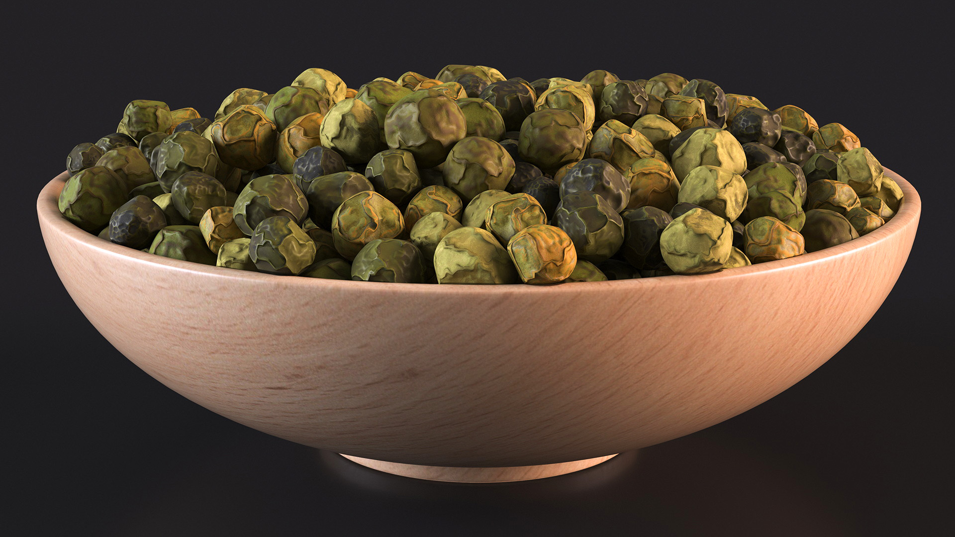 3D model Wooden Bowl with Dried Green Peppercorns