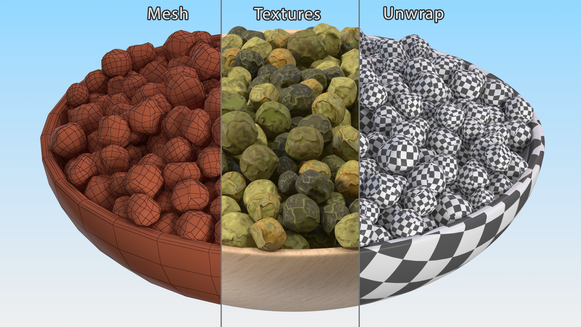 3D model Wooden Bowl with Dried Green Peppercorns