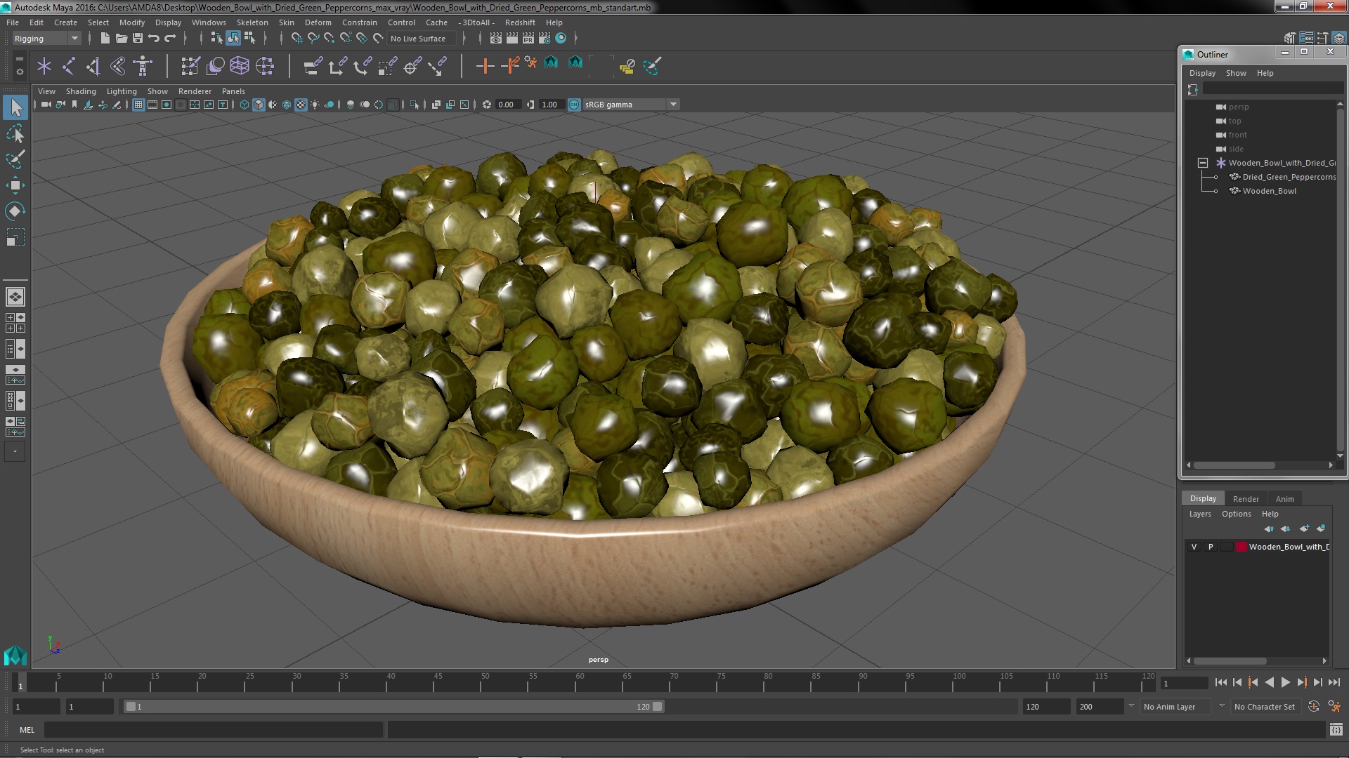 3D model Wooden Bowl with Dried Green Peppercorns