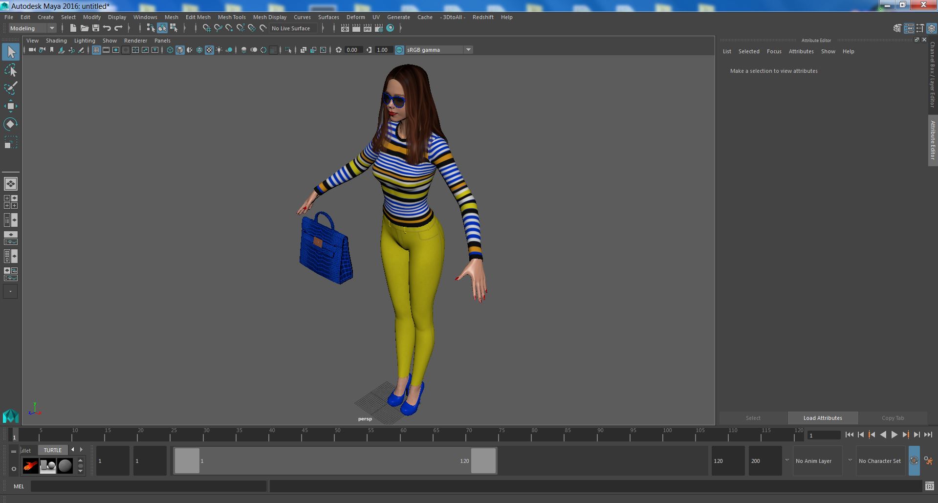 3D Fashionable Caucasian Female Character T-pose with Handbag model
