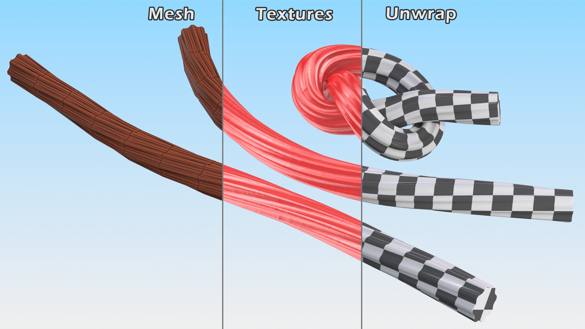 3D Red Gummy Candies Licorice Twisted Rope Set model