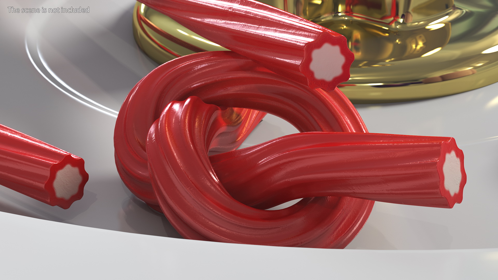 3D Red Gummy Candies Licorice Twisted Rope Set model