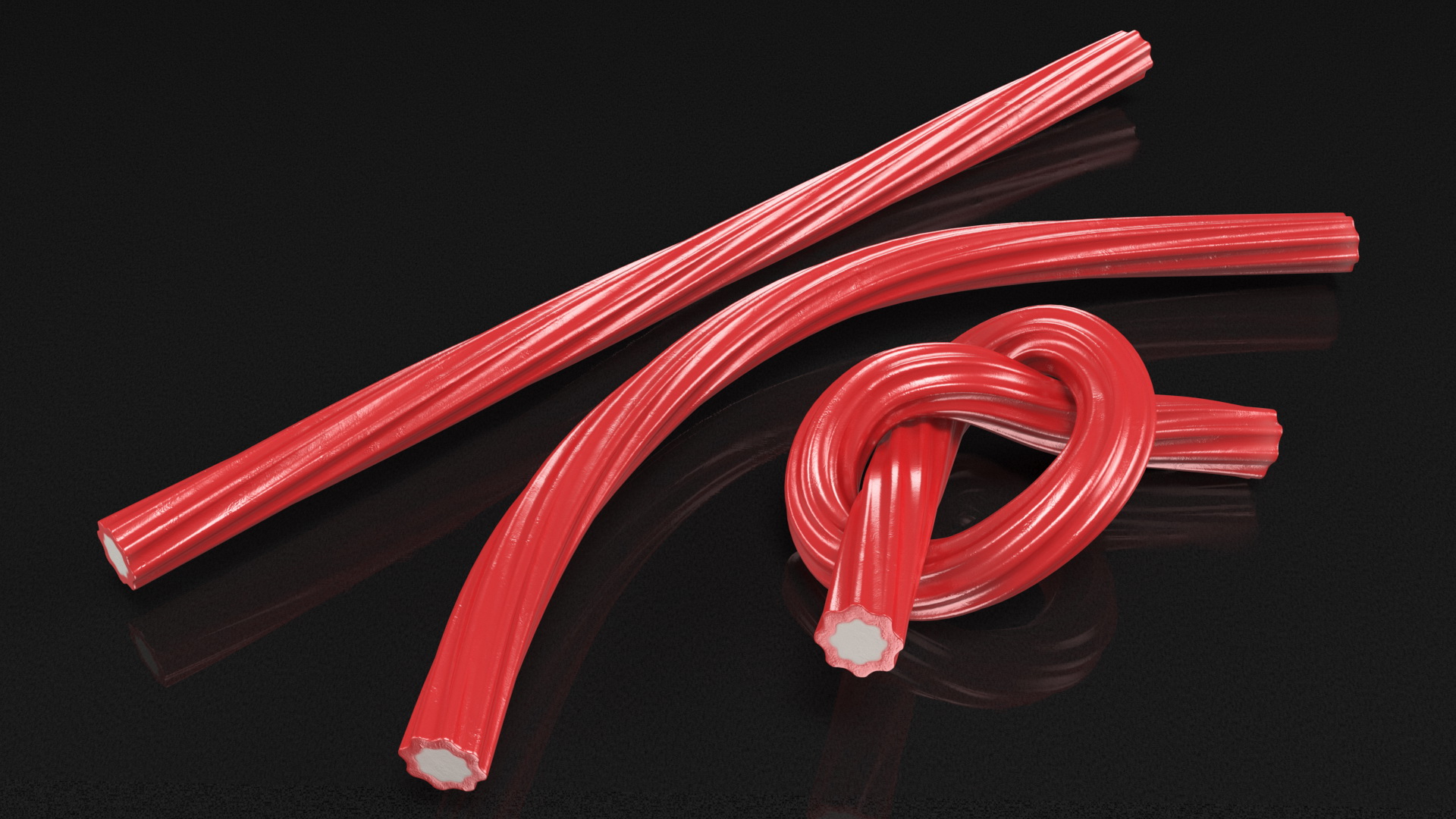 3D Red Gummy Candies Licorice Twisted Rope Set model