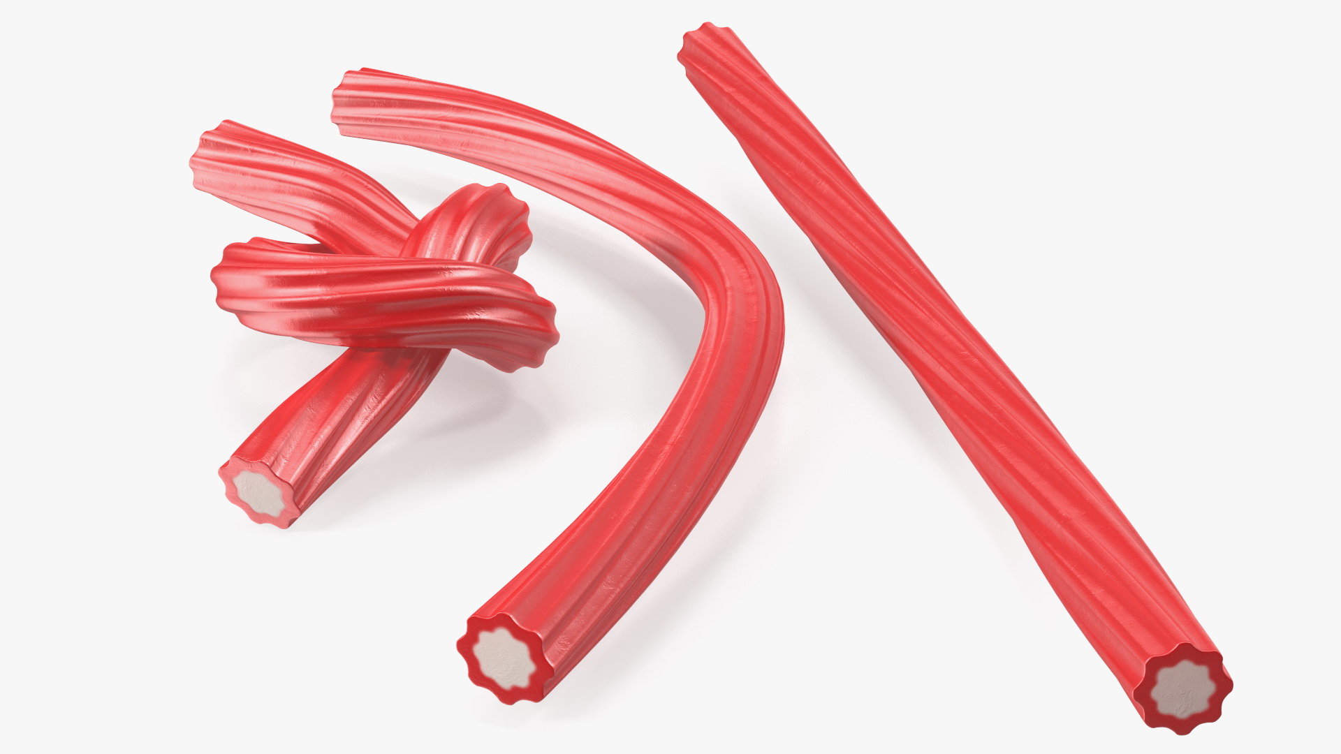 3D Red Gummy Candies Licorice Twisted Rope Set model