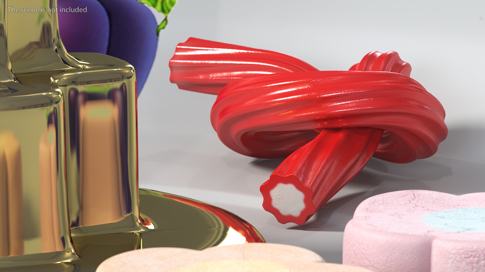 3D Red Gummy Candies Licorice Twisted Rope Set model