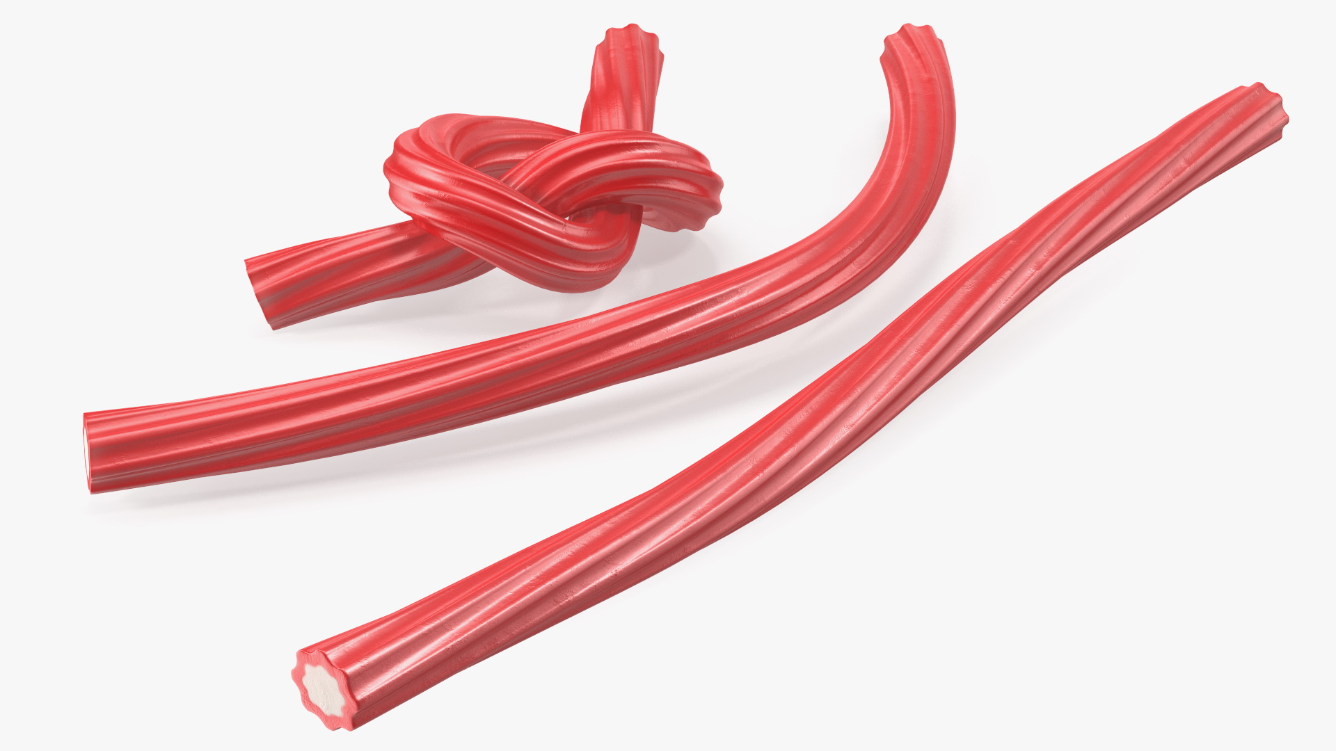 3D Red Gummy Candies Licorice Twisted Rope Set model