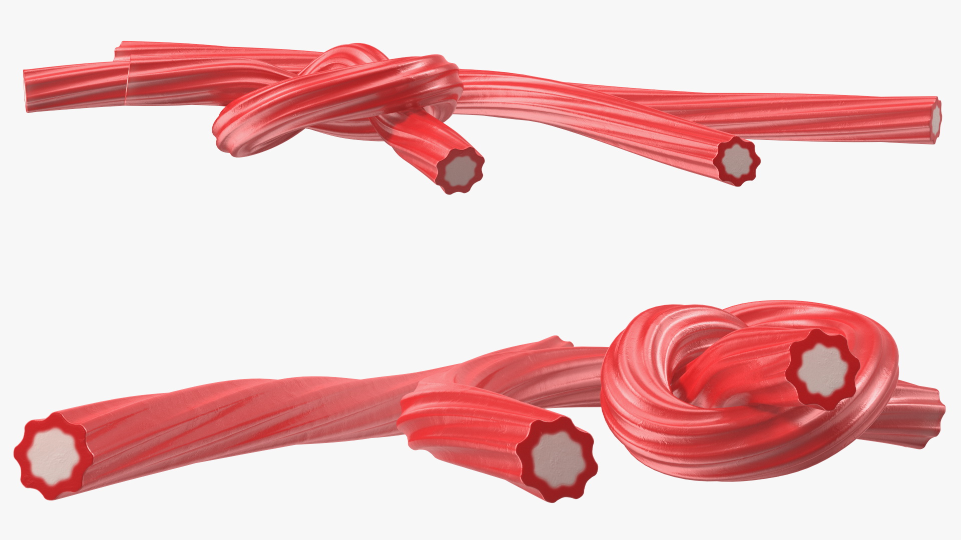 3D Red Gummy Candies Licorice Twisted Rope Set model