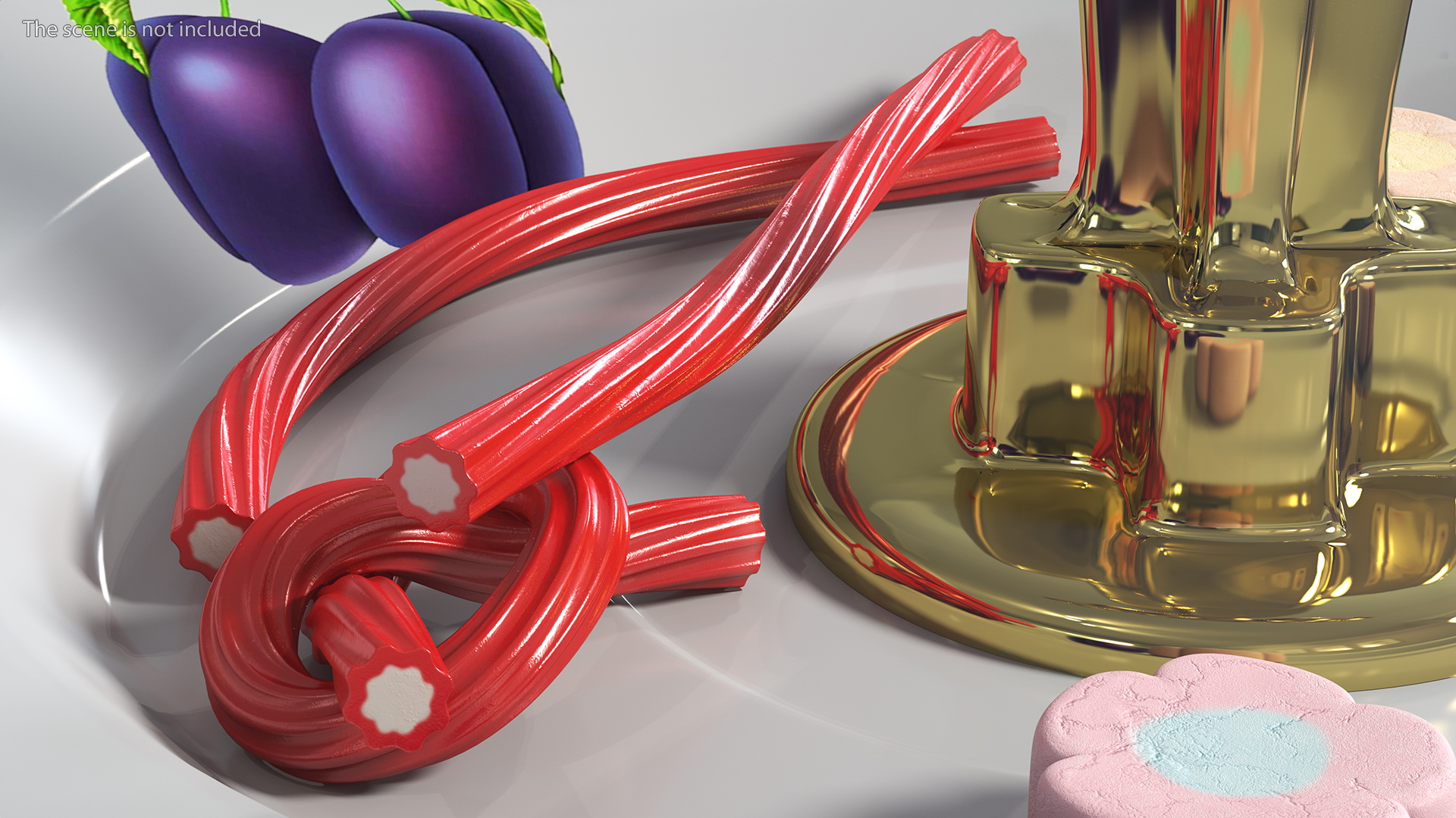 3D Red Gummy Candies Licorice Twisted Rope Set model