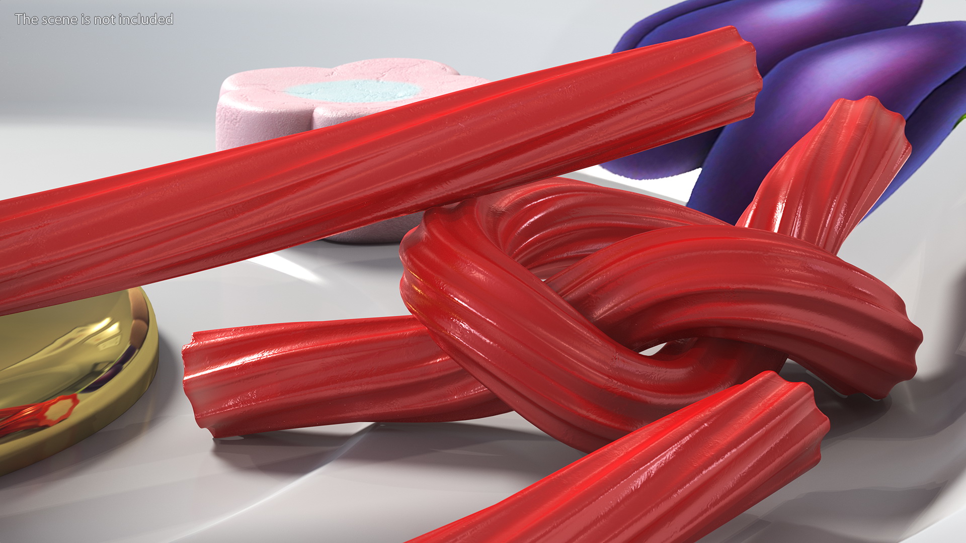 3D Red Gummy Candies Licorice Twisted Rope Set model