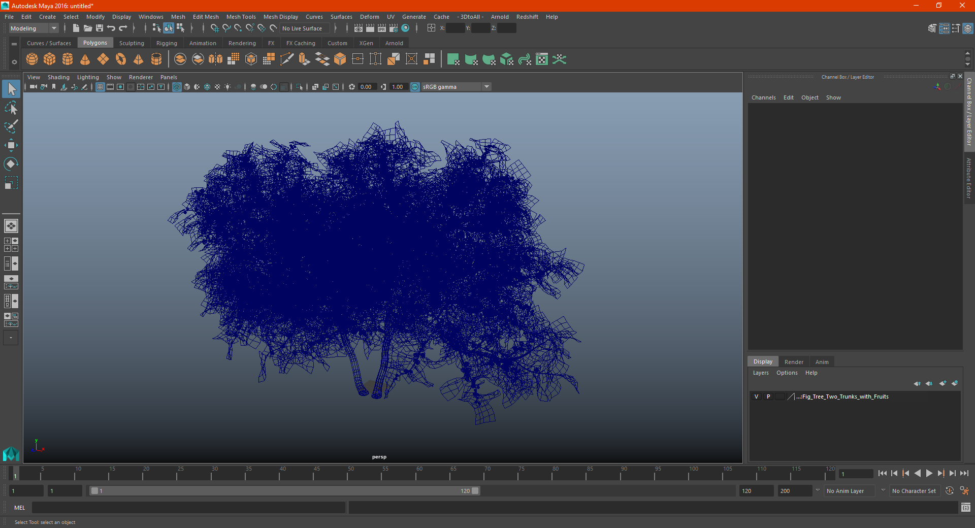 3D Fig Tree Two Trunks with Fruits