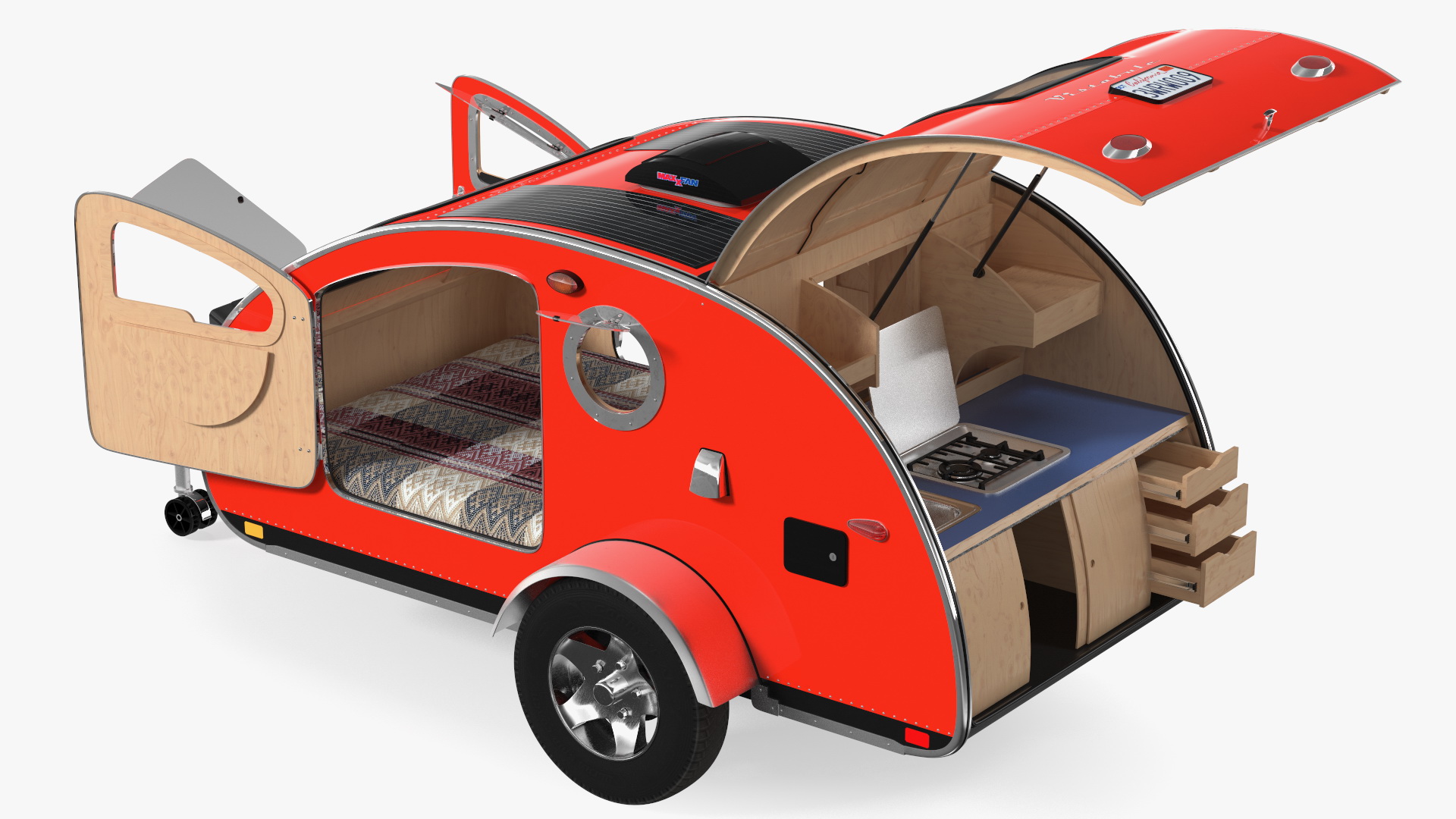 3D model Vistabule Teardrop Camping Trailer Red Rigged
