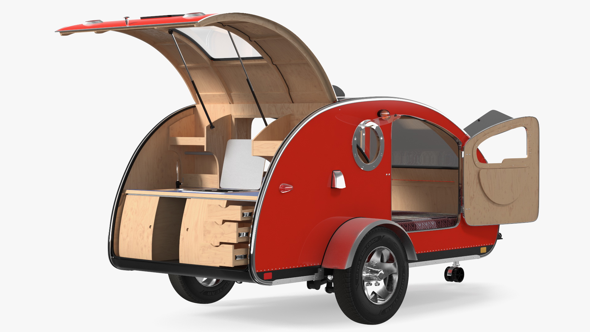 3D model Vistabule Teardrop Camping Trailer Red Rigged