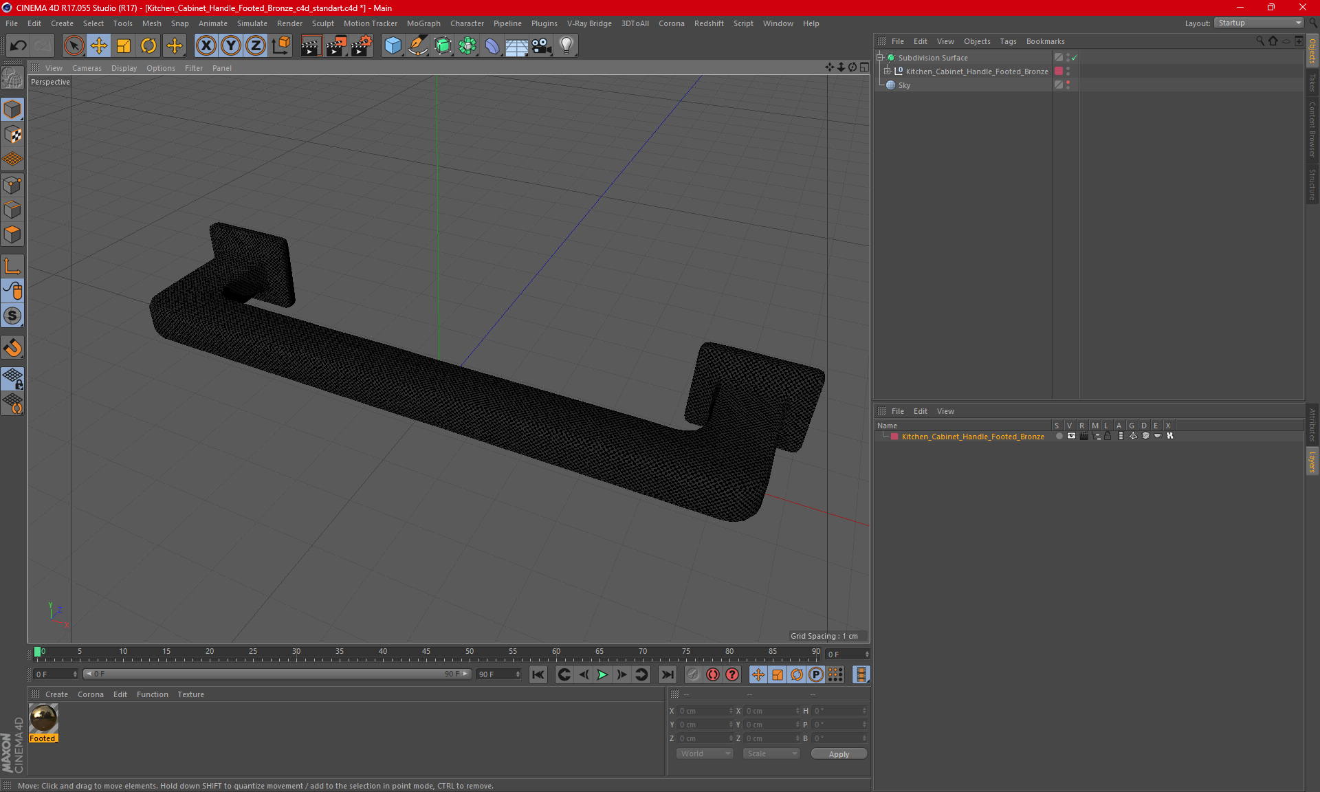 3D Kitchen Cabinet Handle Footed Bronze