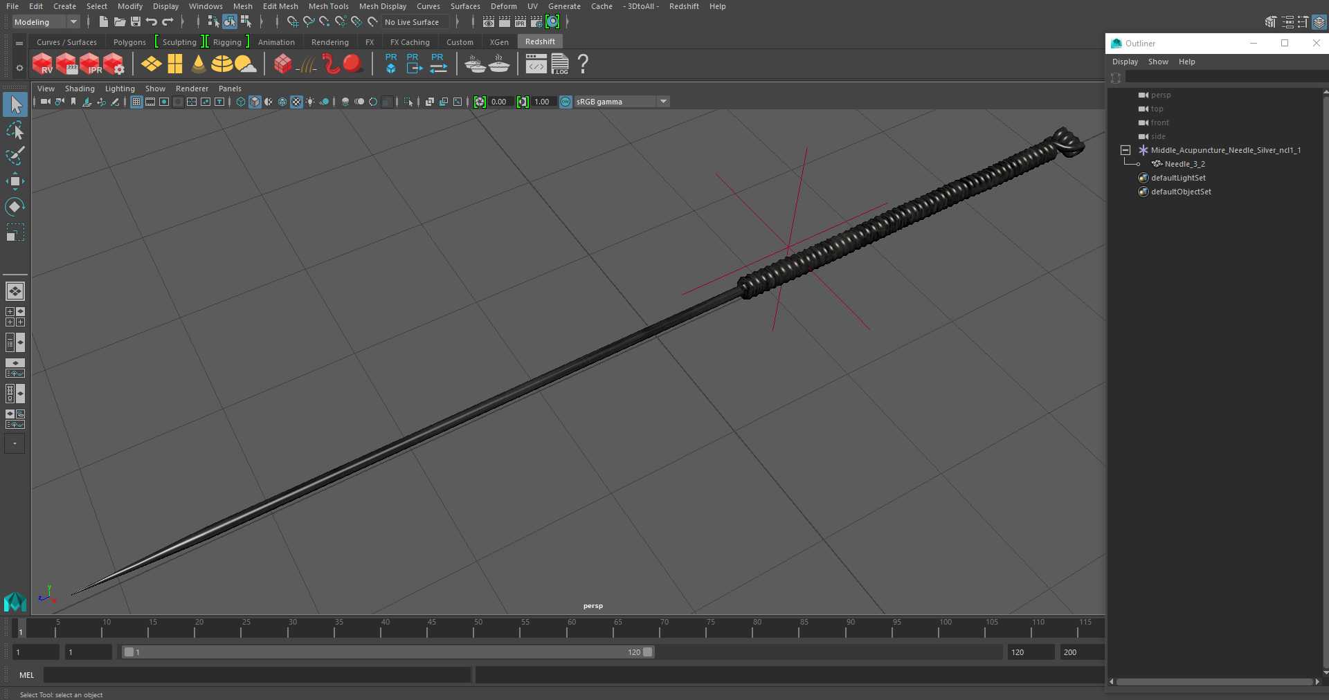 Middle Acupuncture Needle Silver 3D