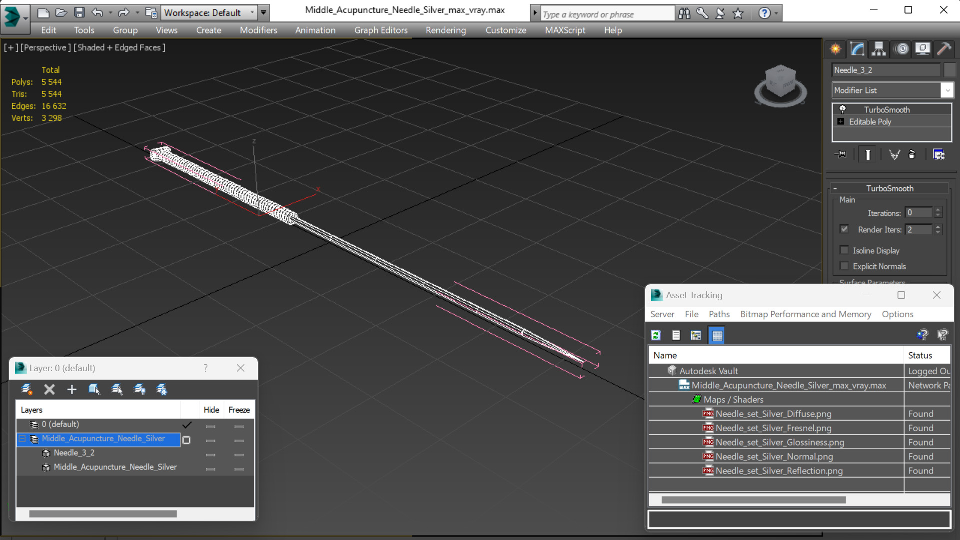 Middle Acupuncture Needle Silver 3D