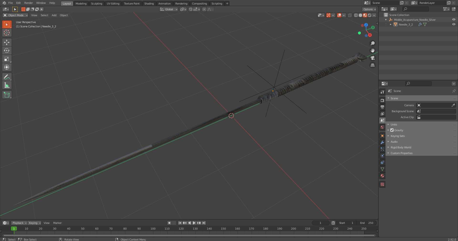 Middle Acupuncture Needle Silver 3D