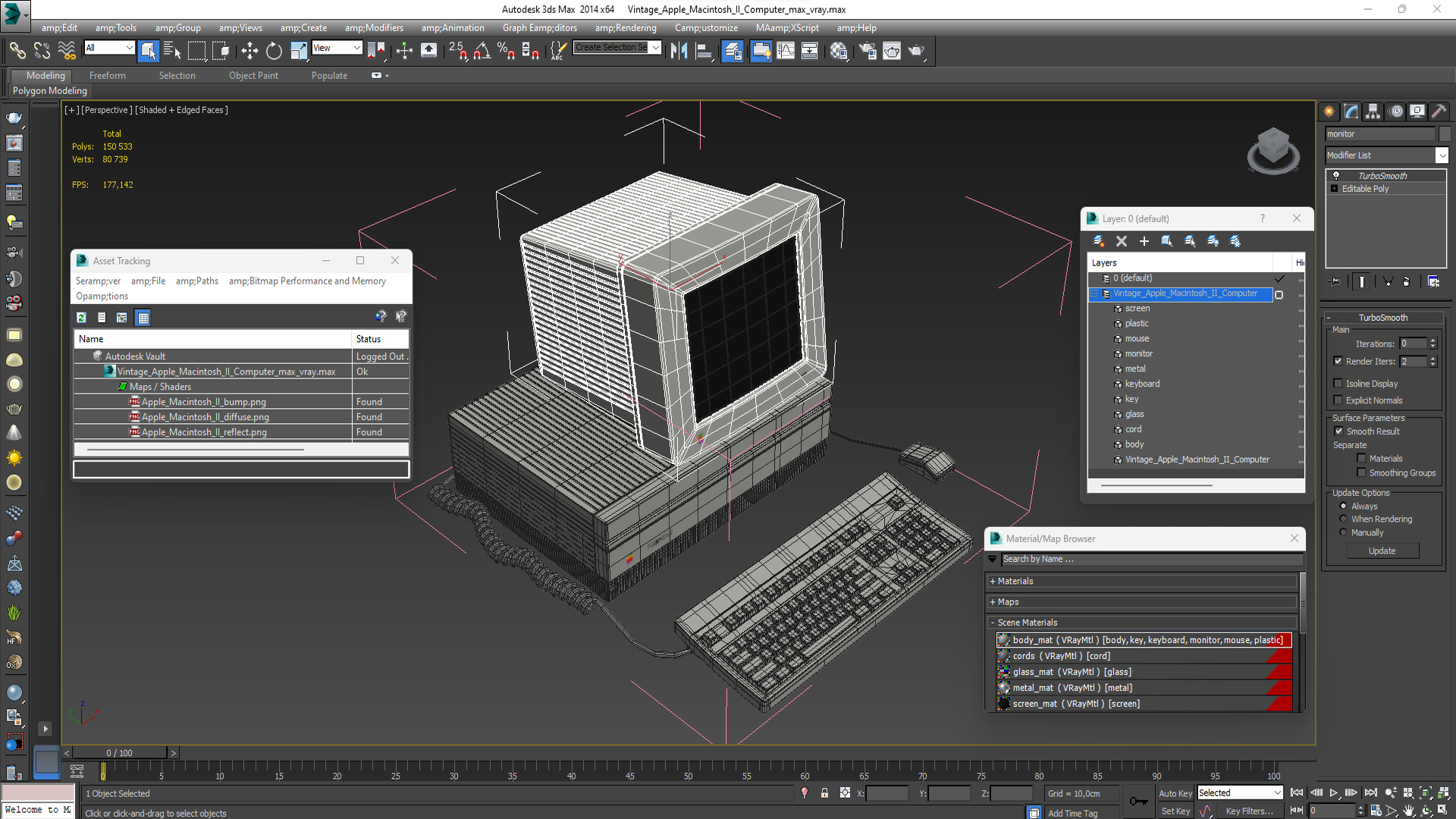 3D model Vintage Apple Macintosh II Computer