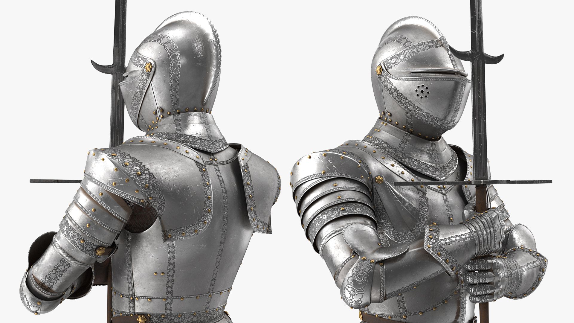 3D Medieval Knight Plate Armor holding Zweihander