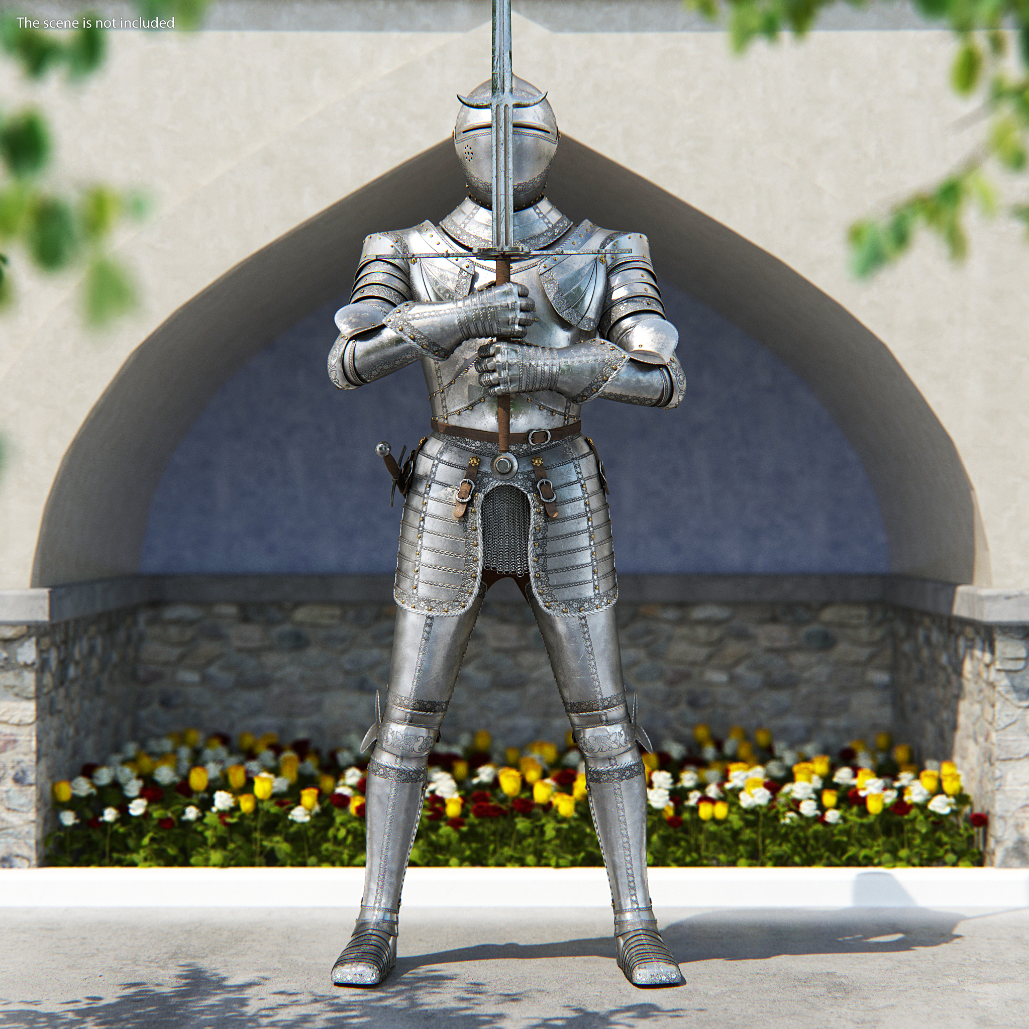 3D Medieval Knight Plate Armor holding Zweihander