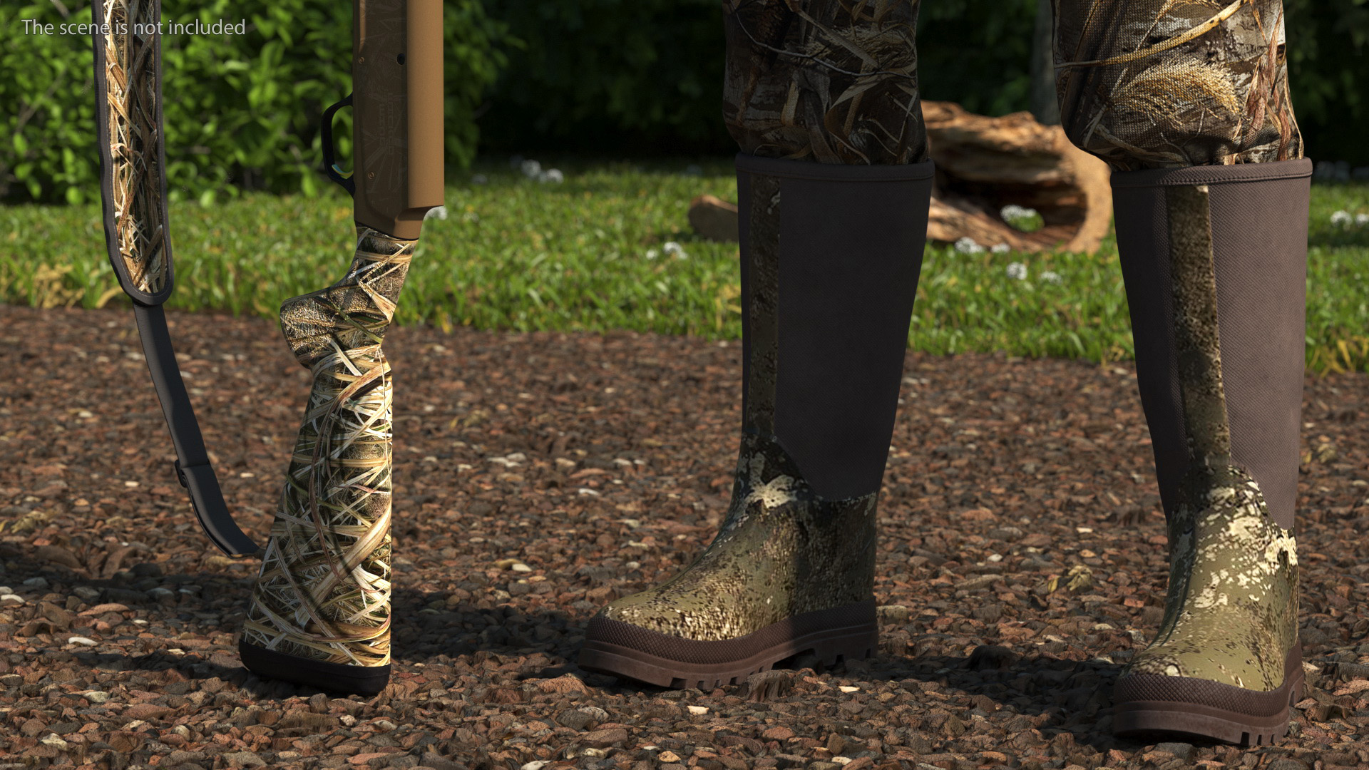 Modern Hunter With Gun A-pose in Grass Camo Fur 3D
